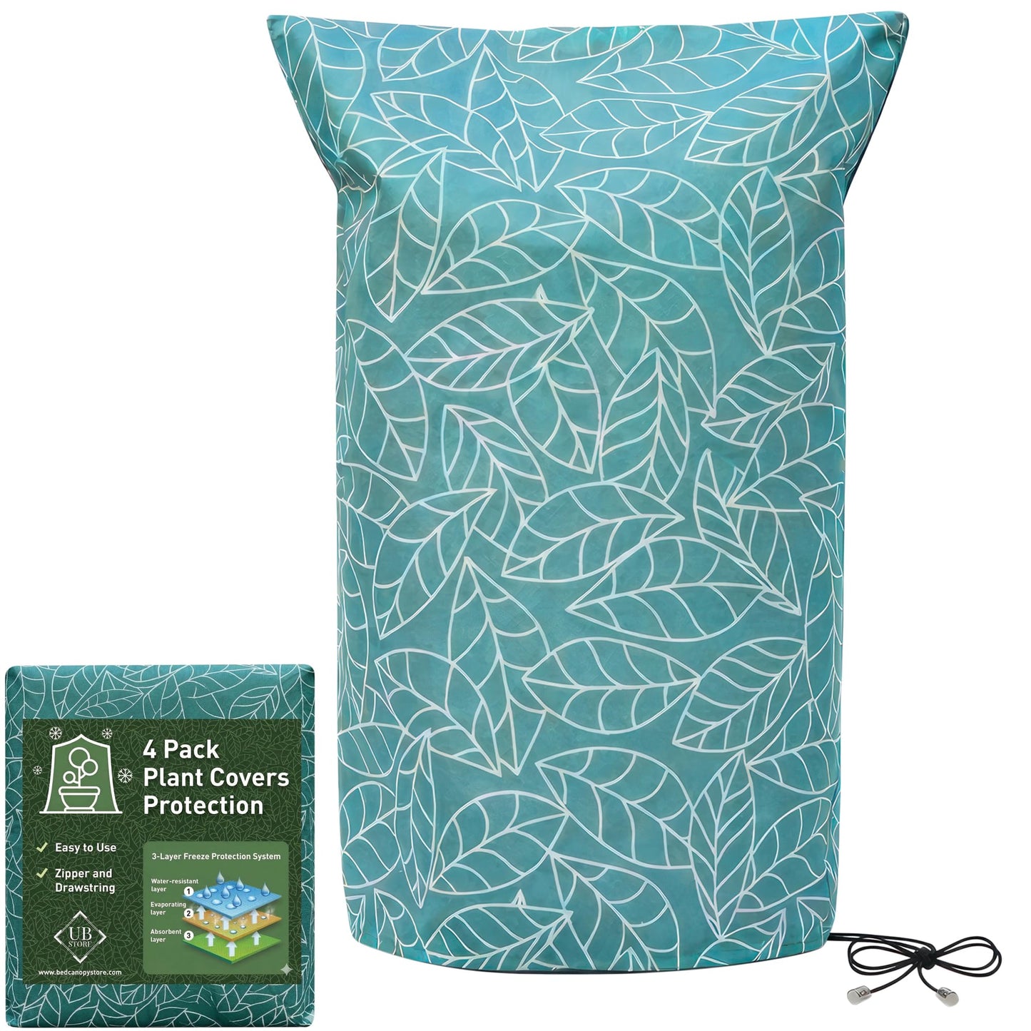 UB-STORE Plant Covers Freeze Protection 59"x91" in 4 Pack | Green Winter Frost Blankets for Outdoor Plants | Reusable Garden Cover Bags with Zipper Drawstring | Cold Weather Shrub Protection Cloth