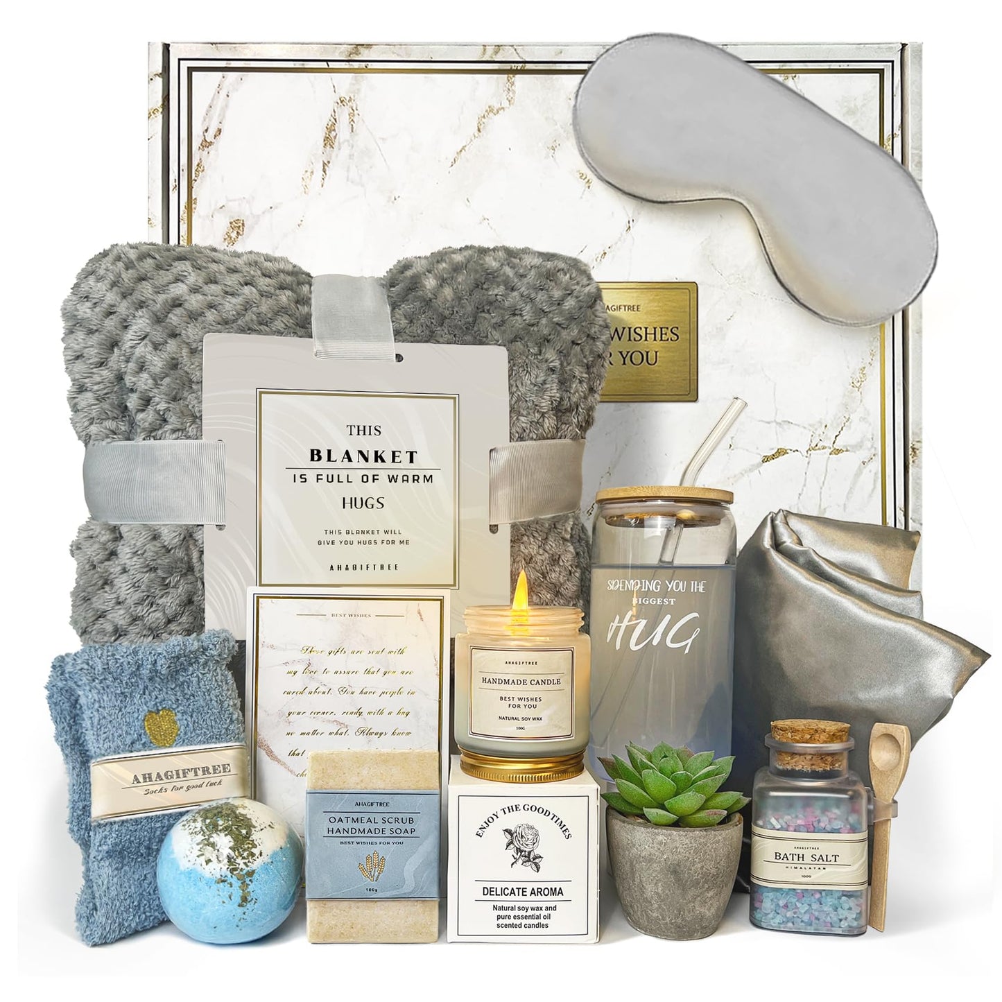 AHAGIFTREE Get Well Soon Gift Baskets For Women,Birthday,Mother's Gift, 12PC Sympathy Gifts, Care Package,Get Well Gifts for Women After Surgery,Grief,Condolences Gift Basket (grayish)