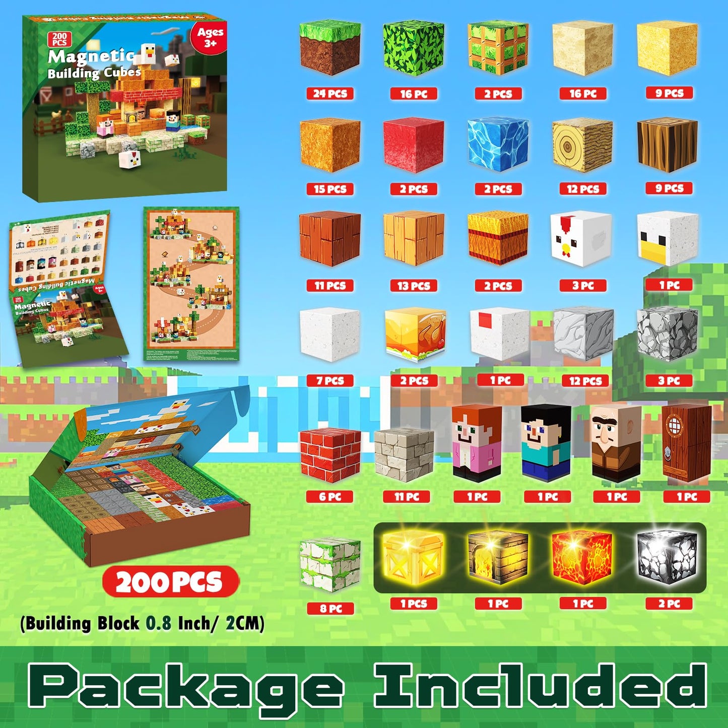ToyUnited 200PCS Magnetic Blocks with Light-Up Blocks, Magnet Building Blocks, Stacking Magent Cubes, STEM Montessori Educational Sensory Toys for Boys & Girls Ages 3-12 Easter Birthday Gift