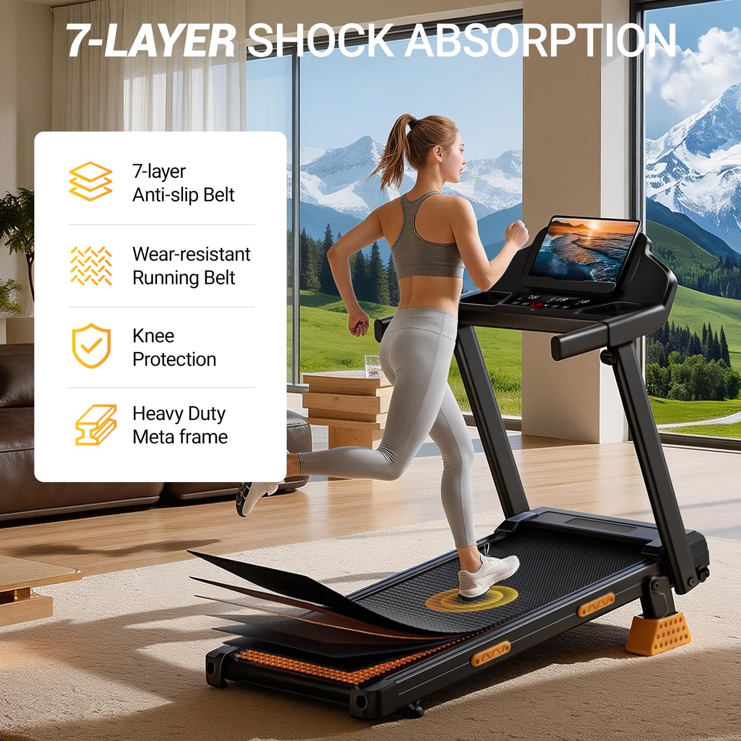16% Incline Treadmill with Handle, 4-in-1 Foldable Treadmill with Triple-Screen Console, 3.0HP Quiet Brushless Treadmills for Home and Office Use, 400 LBS Capacity