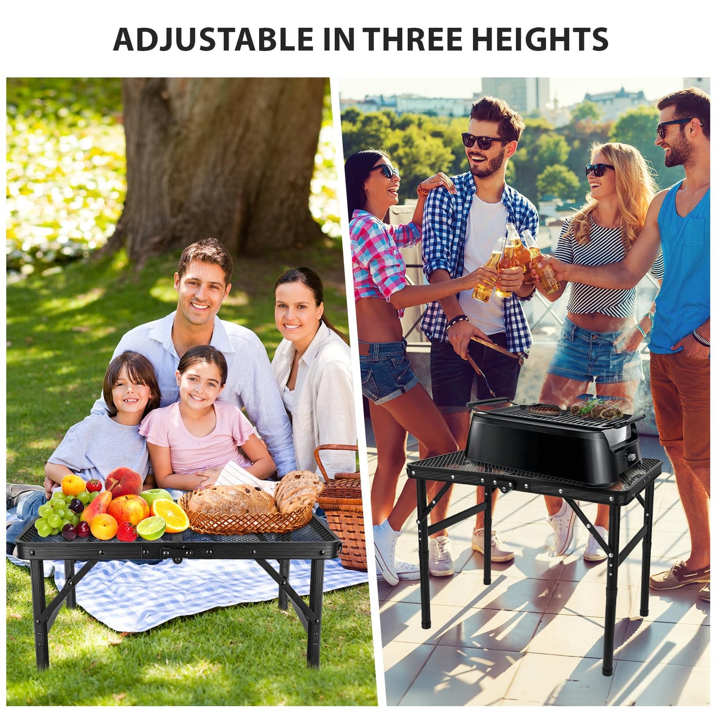 GDDGHS Folding Grill Table – Portable Aluminum Camping Grill Stand, 3 Height Adjustable Outdoor Barbecue Grilling Table 22.8"×15.7"×27.5"