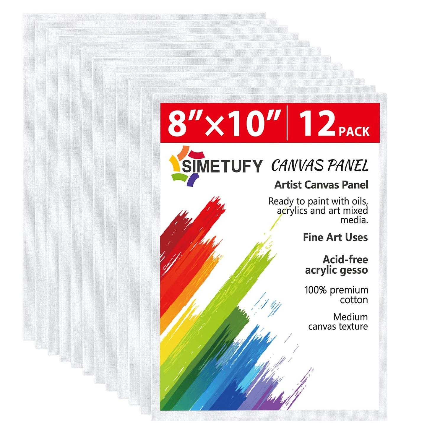 Simetufy 12 Pack 8x10 Canvas Boards for Painting, Blank Flat Canvas Panels Art Painting Supplies - Gesso Primed 100% Cotton for Acrylic Oil Watercolor Tempera Paint