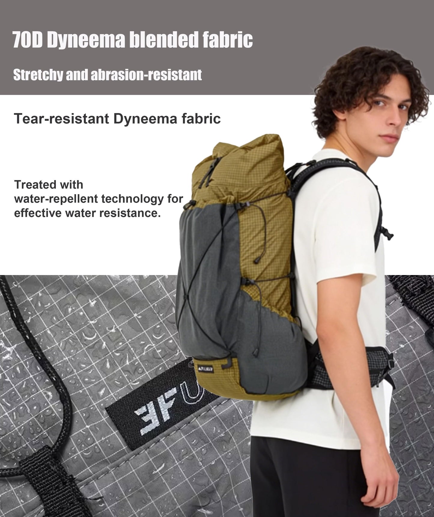 Telomat 3F UL GEAR 30L+10L UHMWPE Ultralight Waterproof Hiking Backpack Daypack Outdoor Camping Travel Backpack for Men Women (Galaxy Gray, Large)