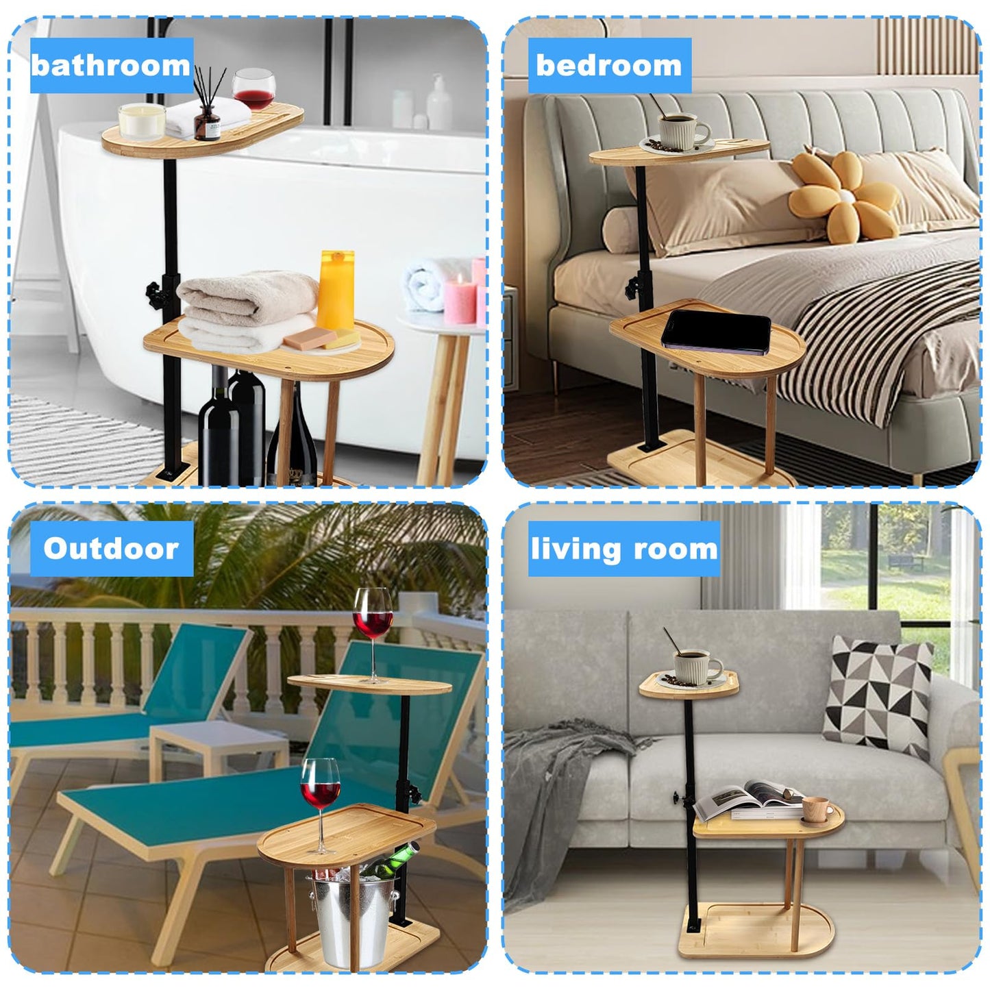 3 Layer Bath Tub Tray Table, Liftable Freestanding Bamboo Bath Tray Caddy for Tub Against Wall, Bath Table Tray Tub Shelf Bathroom Organizer Shelf for Luxury Spa, Bath Home Spa Bathtub Accessories