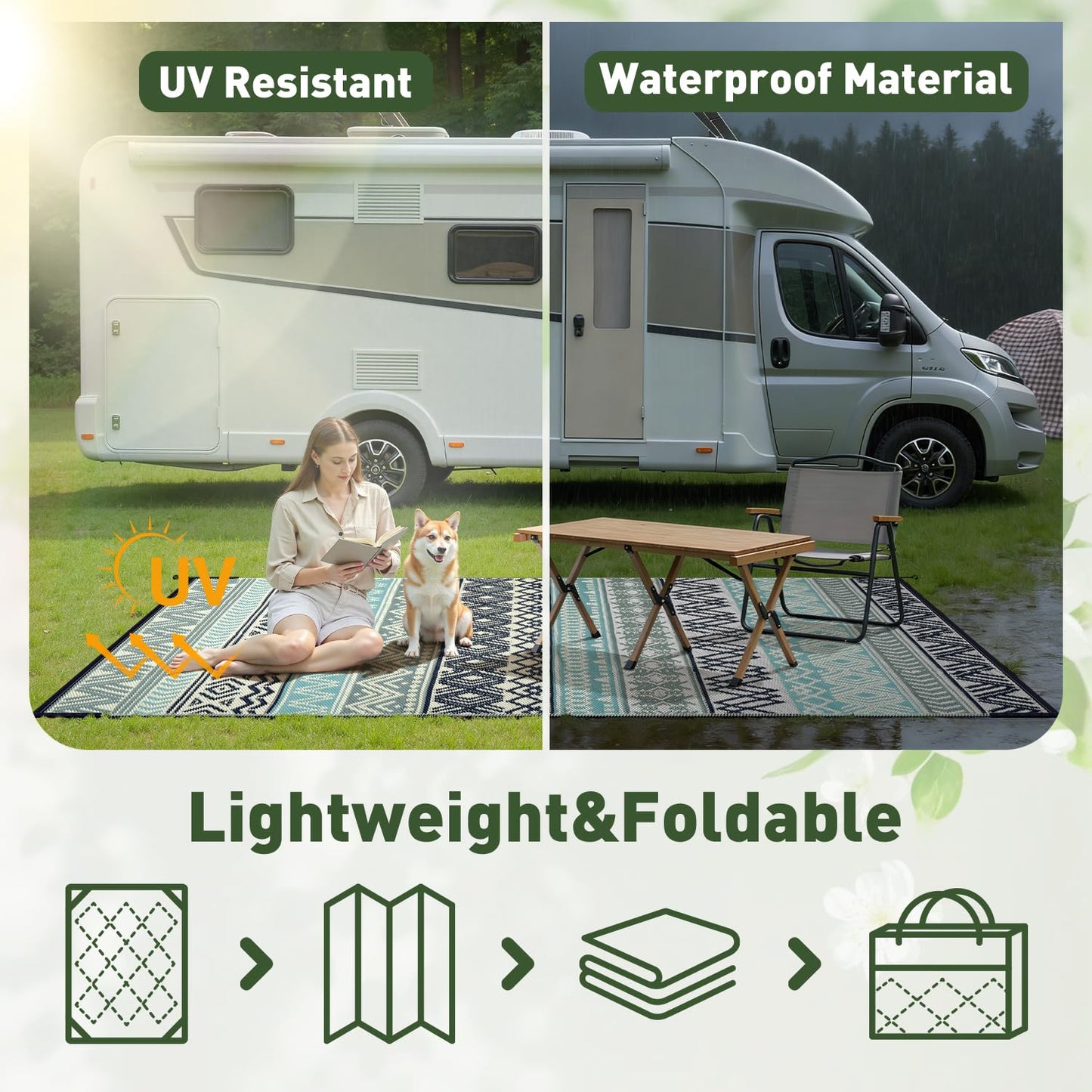 MontVoo Outdoor Rug Carpet Waterproof-Patio Rug Mat 5x8 Reversible RV Outdoor Camping Rugs Picnic Beach Mats Plastic Straw Outside Rugs for Balcony Porch Pool Deck Boho Patio Decor
