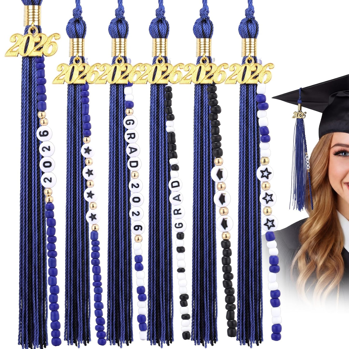 Kenning 10 Pack 2026 Graduation Tassels Royal Blue Graduation Cap Tassels with DIY Friendship Beaded Bracelets Kit, Grad Tassel Charms Gifts for High School College Phd Grad Ceremony