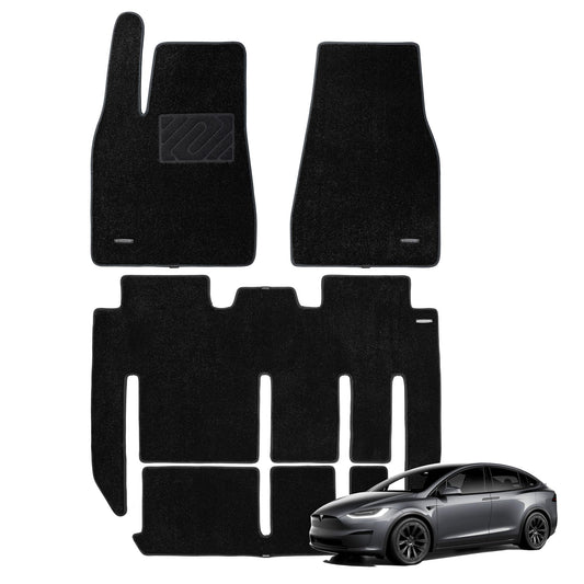 WENNEBIRD Superior Carpet Floor Mats for 2015-2020 Tesla Model X 7 Seats (Not for 5 Seats & 6 Seats & Chrome Rails), 0.6-Inch Ultra-Thick, Noise-Reducing, All-Weather Waterproof Anti-Slip – 4-Pc Set