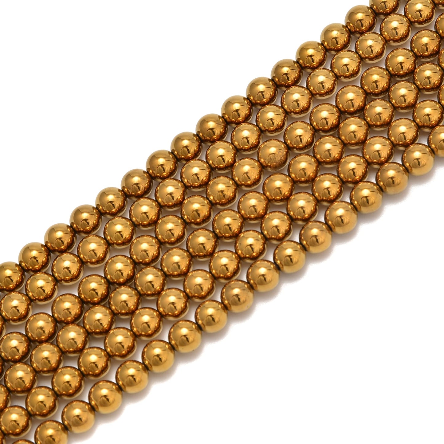 jodaying 10mm Gold Plated Hematite Smooth Round Natural Gematone Loose Beads for Jewelry Making DIY Findings 1 Strand 15"
