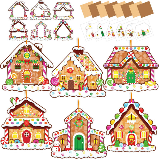 42 Packs Christmas Suncatchers Crafts for Kids, Winter DIY Gingerbread House Tissue Paper Sign Art Crafts Kit Gift for Winter Xmas Holiday Fun Home Classroom Game Activities Party Decor Favors