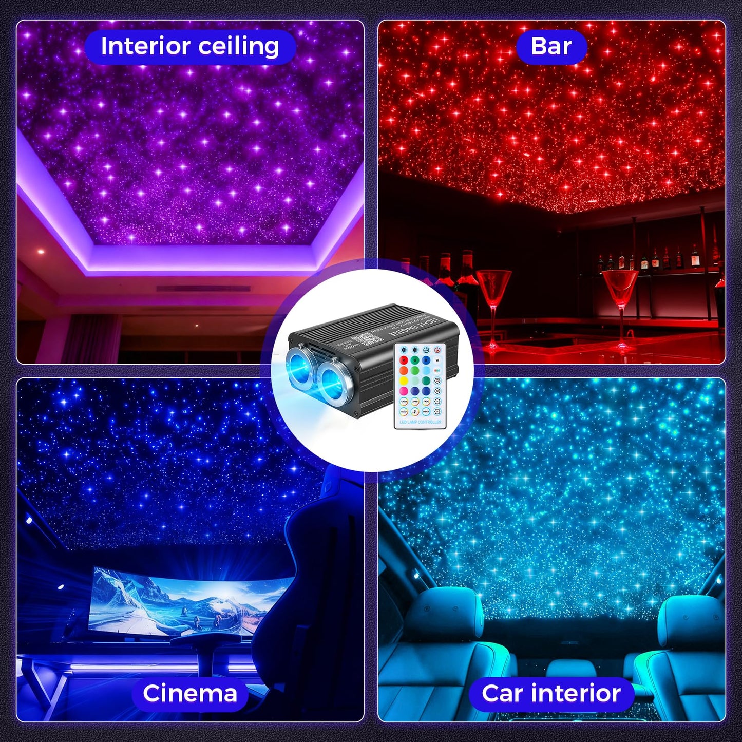GEARPASS 36W Headliner Light Kit, Twinkle Star Lights for Car Decor 1000pcs*0.03in*9.8ft/3m, Fiber Optic Star Ceiling Lights APP/Remote Control for Car Roof Home Ceiling