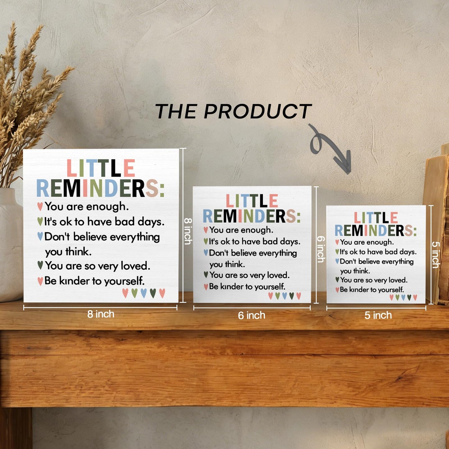 GWOKPAAI Mental Health Wooden Box Signs Desk Decor, Inspirational Desk Decor, Little Reminders Motivational Wooden Signs Desk Decorations for Therapy School Counselor Office Tabletop Shelf Wall, 5x5in