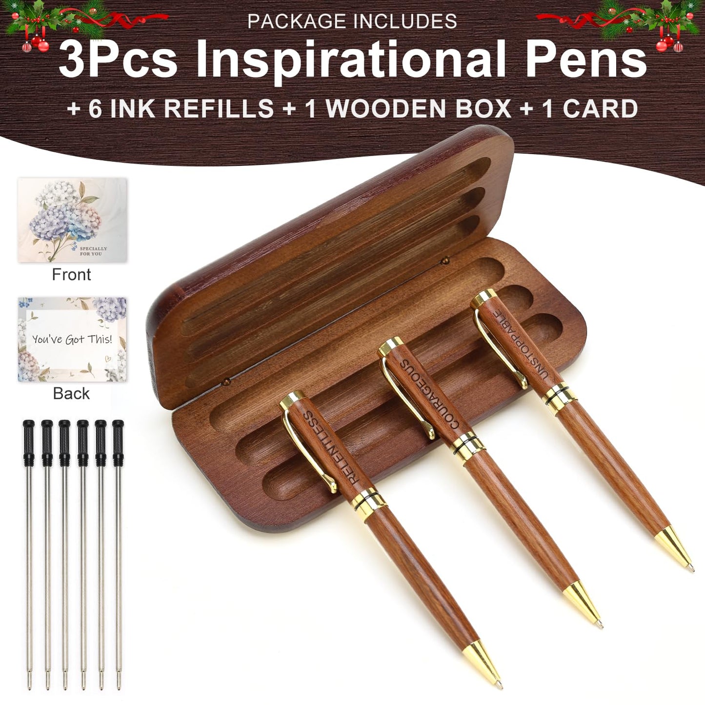 Renawe Fancy Wooden Pens Set with Box Congratulations Gifts for Women Men New Job Promotion Gift for Coworkers Boss Lady Office Business Pen Nice Positive Writing Pens Journaling Luxury Engraved Pens