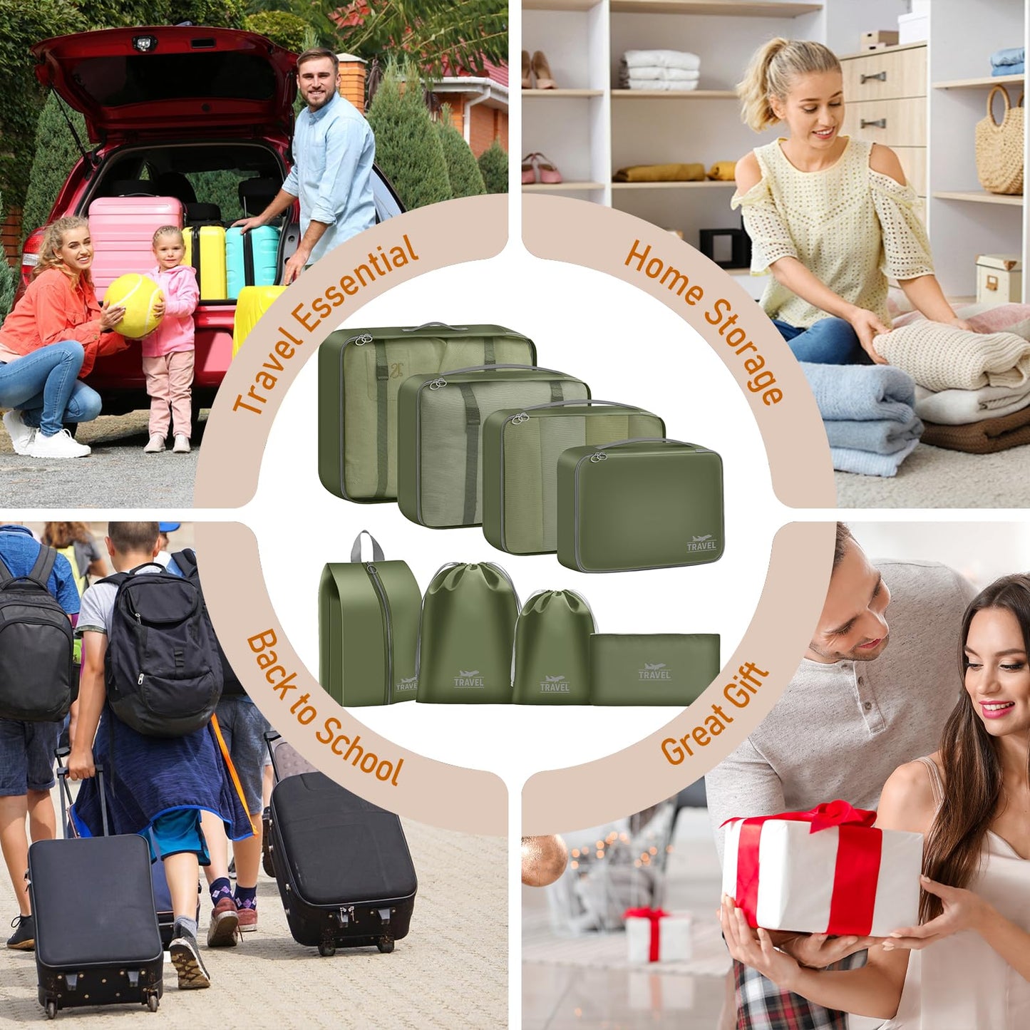 YEEYAA Packing Cubes for Travel - 8 Set Luggage Organizer Bags for Family, Mesh Breathable Packing Cubes for Suitcases Durable Travel Essentials Bags Set