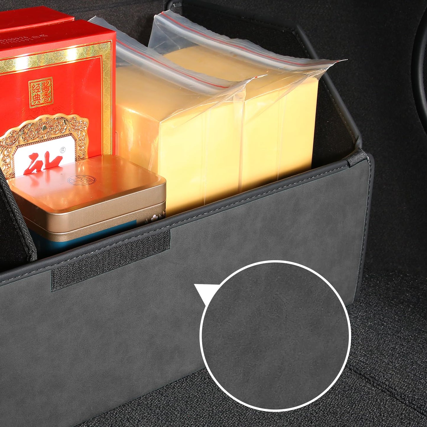 JIEREPU Trunk Organizer for Ford Explorer 2020-2025 - Black Alcantara Leather Storage Box, Tailored Precision, Maximize Your Storage, Large Foldable Trunk Organizer Boxs with 3 Compartments