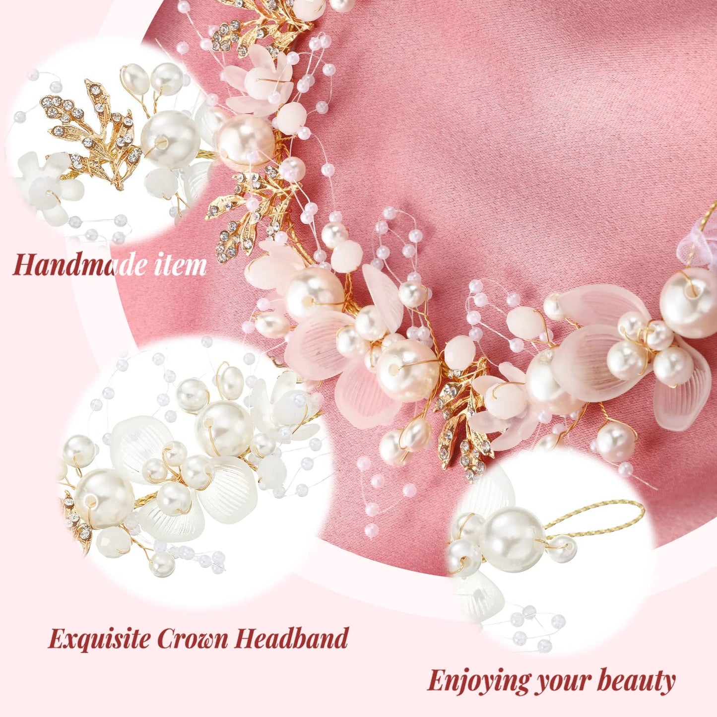 Retrowavy 2 Pcs Flower Girl Headpiece, Flower Girl Hair Accessories Rhinestone Crystal Princess Pearl Headband Bridal Hair Headband for Wedding First Communion(Gold)
