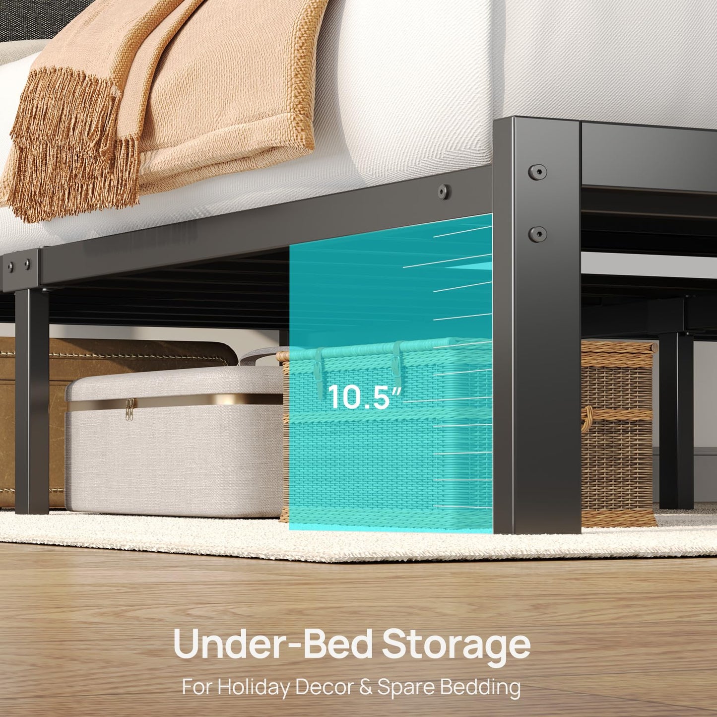 Rolanstar Full Size Bed Frame with Charging Station, LED Full Bed Frame with Upholstered Storage Headboard, Platform Bed with Metal Slats & Under Bed Storage, No Box Spring Needed, Noise Free, Grey