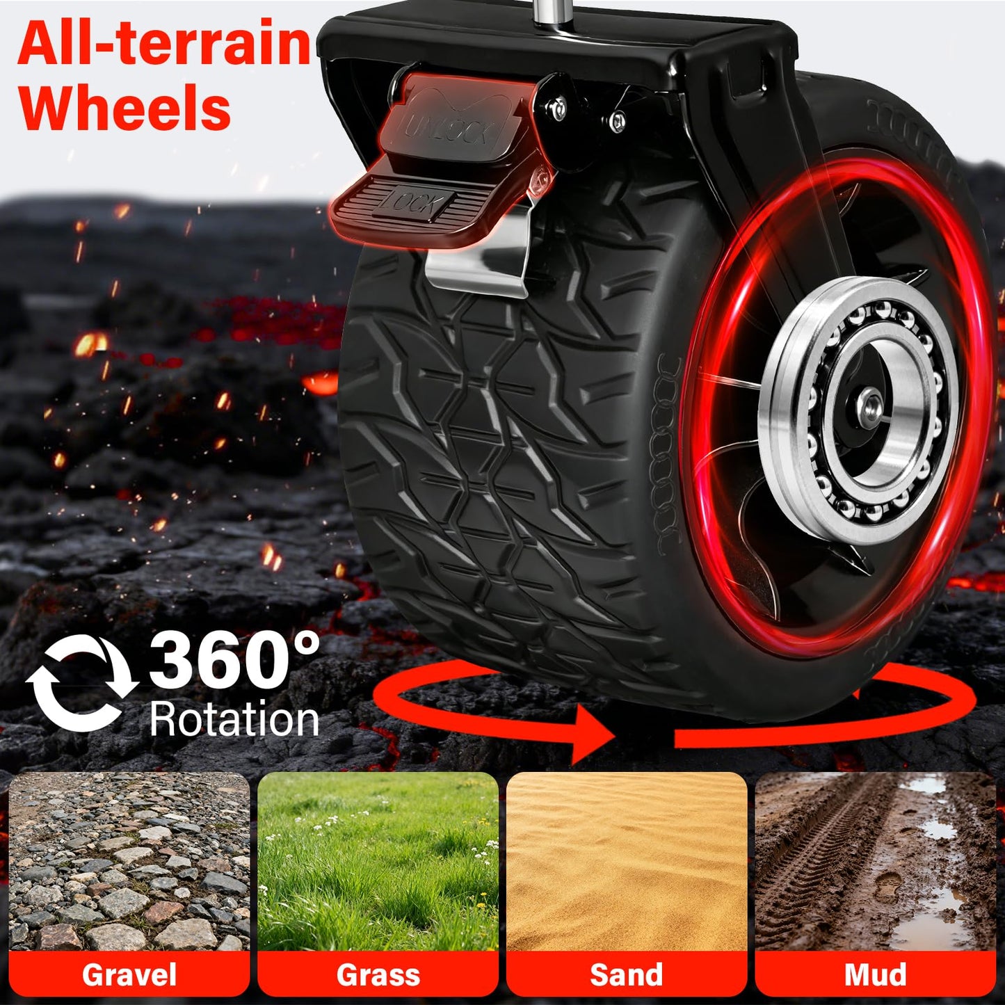 Collapsible Wagon Cart Foldable, 600LBS Beach Wagon with Big All-Terrain Wheels & Brakes, Heavy Duty Folding Utility Carts with Cup Holders for Garden, Camping, Sports, Groceries, Shopping