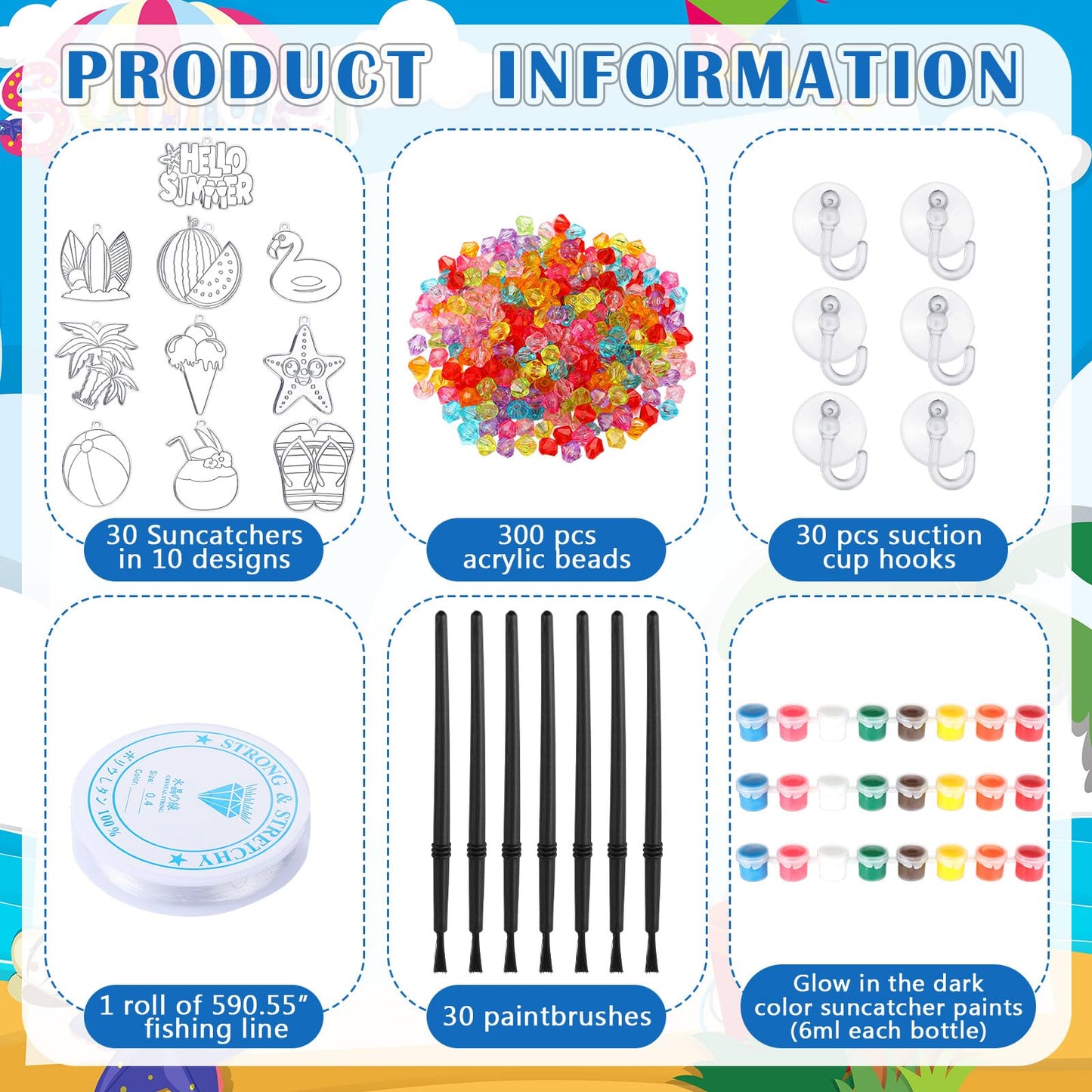 Sonwyoung 30 Sets Summer Suncatchers Craft Kits, DIY Glow in The Dark Suncatcher Kits Stained Glass Window Paint Art for Party Activities Art Craft Party Favors