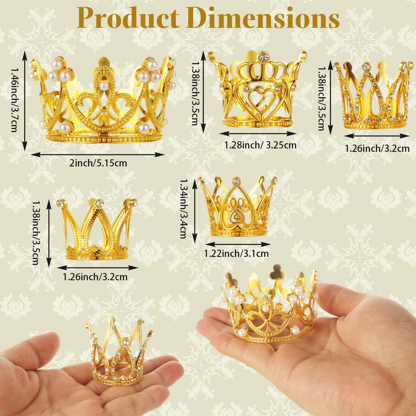 STARVAST 50PCS Mini Crowns Bulk for Flower Bouquets, Small Gold Crown Cupcake Toppers for Wedding, Baby Shower & Birthday Party Decorations, 5 Styles with Floral Arranging Needles