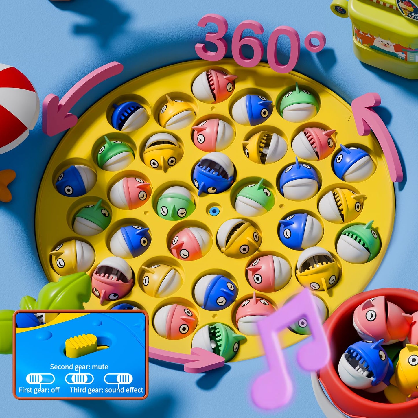 ORANGE OCEAN 70 PCS Magnetic Fishing Game Toddlers 3-5, Board Games for Kids 4-6, Fishing Toys with 360° Rotation & Sound, for Boys Girl