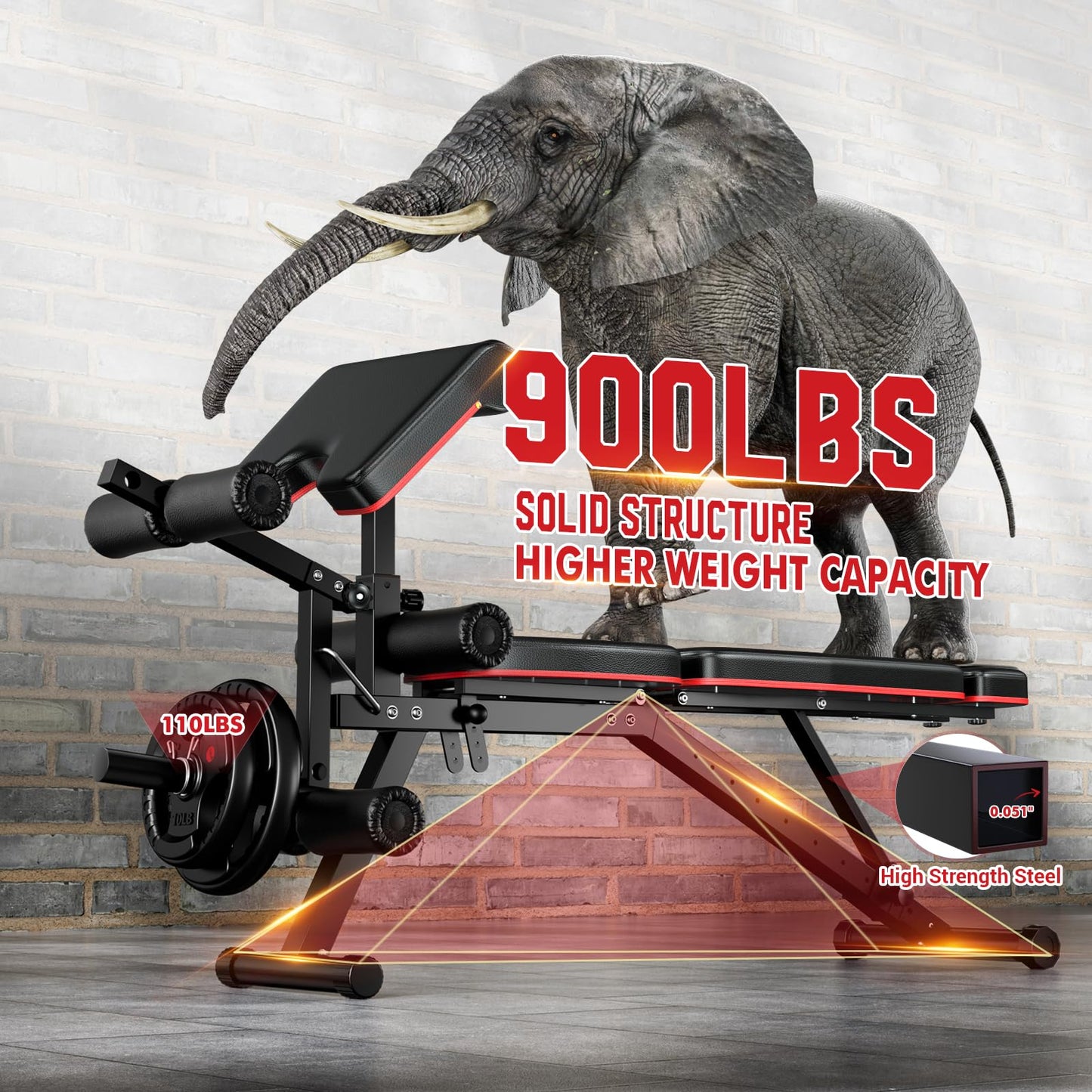 XDDIAS Workout Bench, Adjustable Weight Bench with Leg Extension and Leg Curl, Extended Headrest, 900LBS Preacher Curl Bench, Included 2 * 10LBS+2 * 25LBS Weight Plates