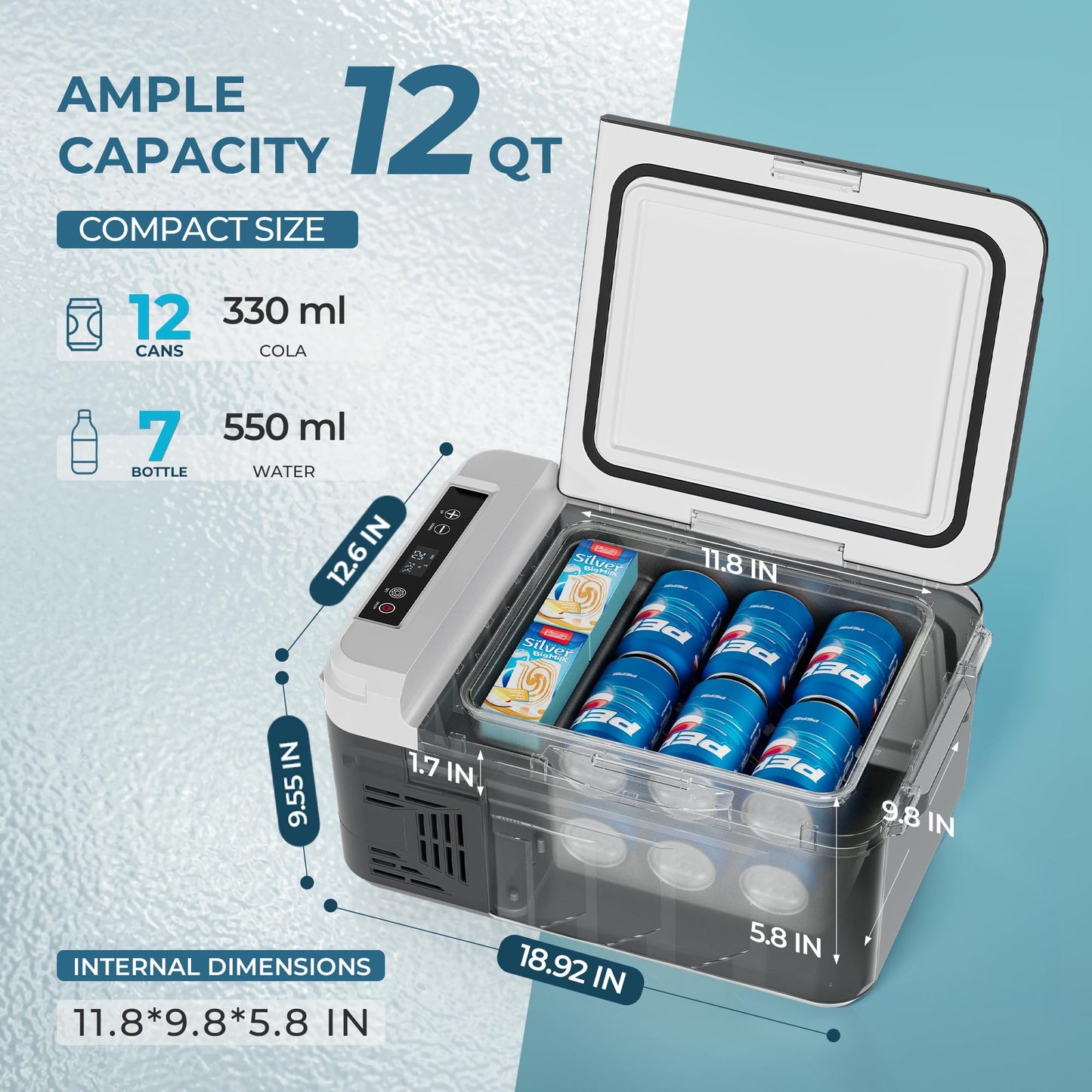 EUHOMY 12 Volt Refrigerator, 12 Quart (10L) Compressor Electric Cooler APP Control, Car Fridge 12/24V DC & 120-240V AC, Car Refrigerator -4℉~68℉, Portable Freezer for RV, Travel, Camping