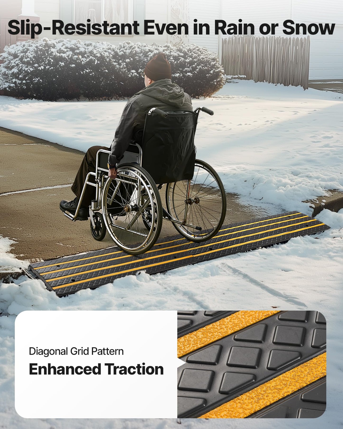 VEVOR Car Driveway Rubber Curb Ramp, 2 Pack 48.8-inch-Long Heavy Duty Low Profile Slope Ramps, 2.6’’ Rise, 33069 lbs Load Capacity, Reflective Safety Strips, for Vehicles, RVs, and Wheelchairs