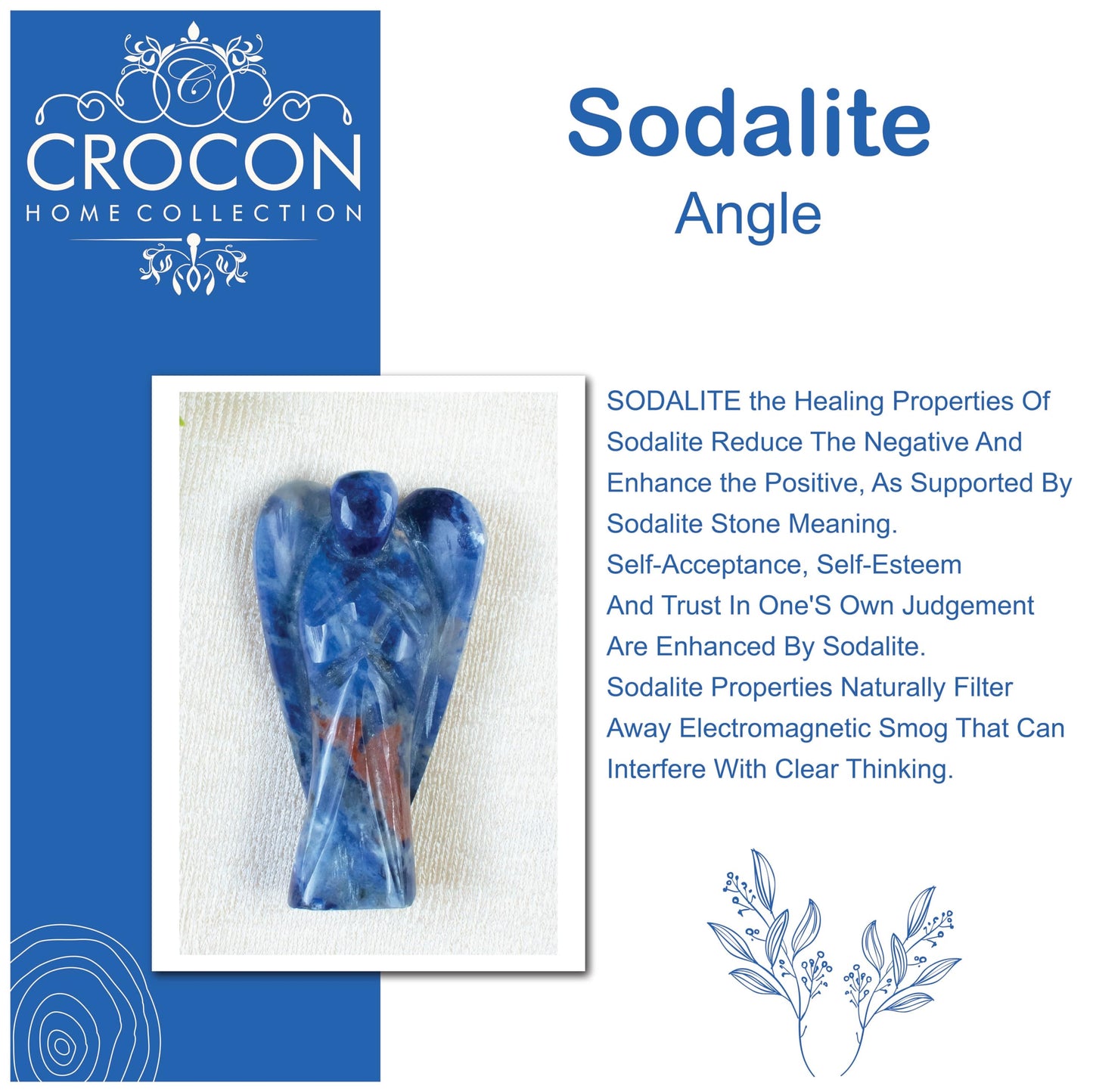 "Sodalite Gemstone Guardian Angel Healing Crystal, Hand Carved Pocket Angel Figurine Crystals for Positive Energy, Handmade Mini Statue for Love, Peace & Healing, Natural Gemstone Healing Figurine"
