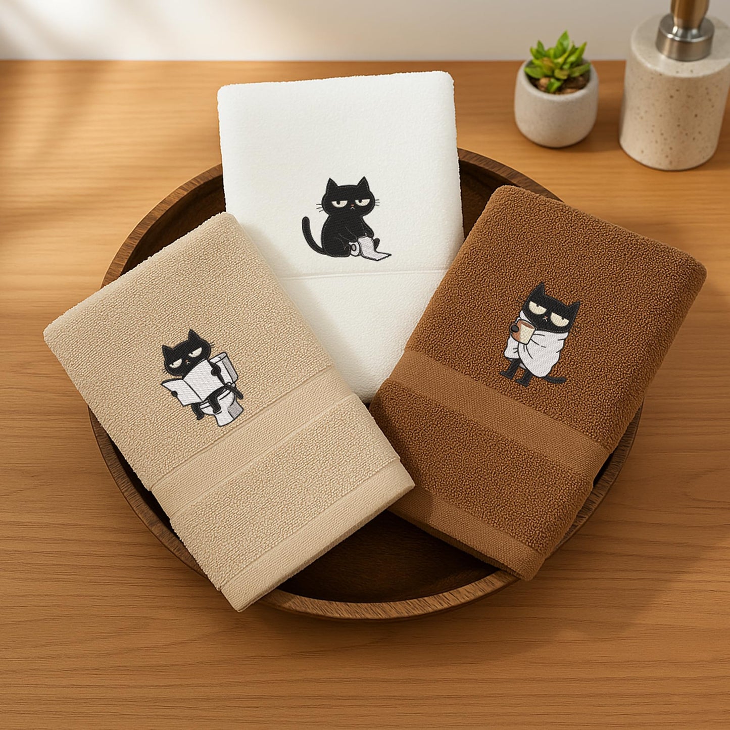 3Pcs 100% Cotton Soft Absorbent Embroidered Hand Towels, Black Cat Decorative Towels for Bathroom and Kitchen, Funny Cat Hand Towels Bathroom Decor, Cat Lover Gifts for Women, 15.75 x 31.5 Inches