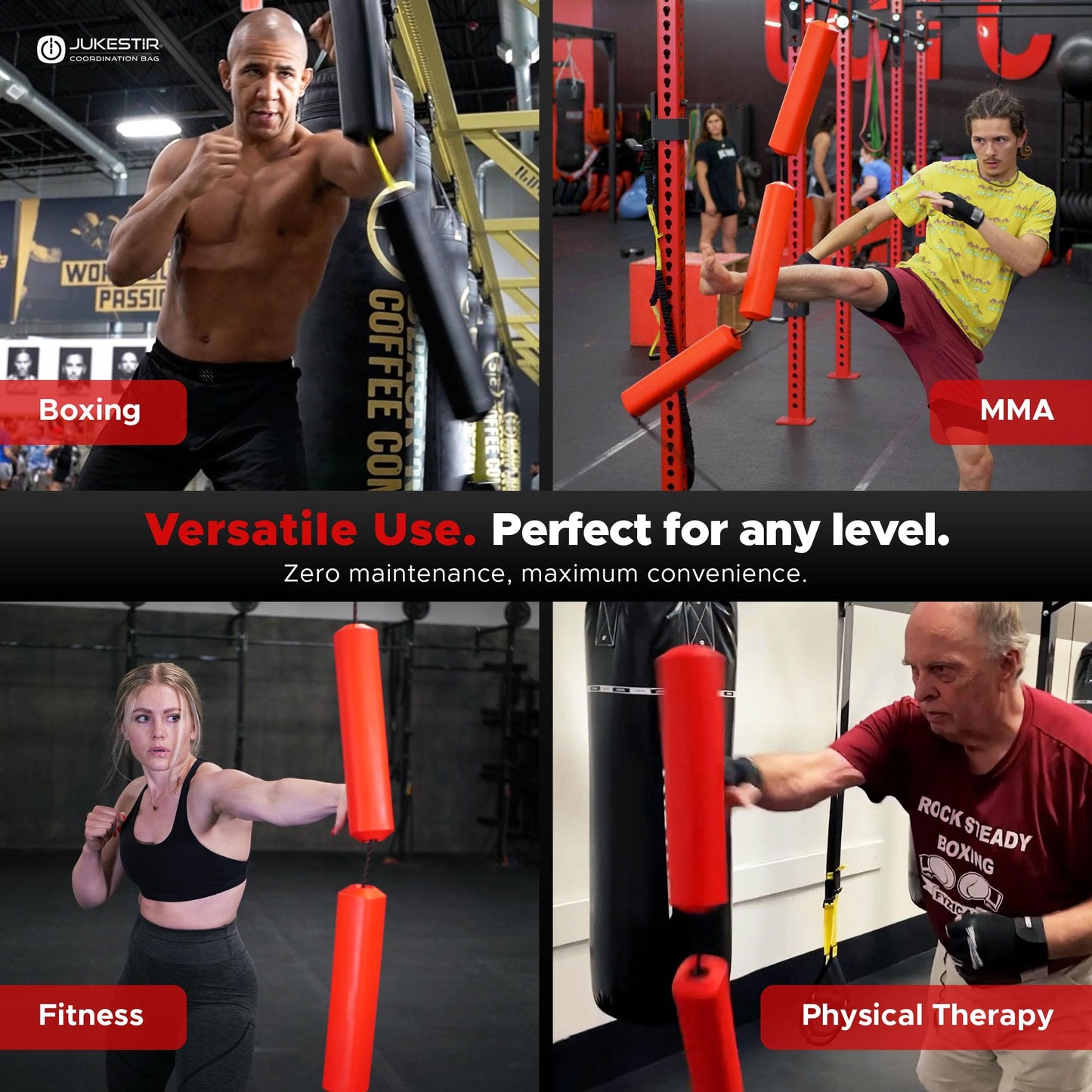 Jukestir® Only Punching Bag with Dynamic Motion. Better Footwork Than Double End Bag, Speed Bag. More Agility Than Heavy Bag. Boxing MMA Equipment. Great Workout for Adult or Teen. Used by Pros.