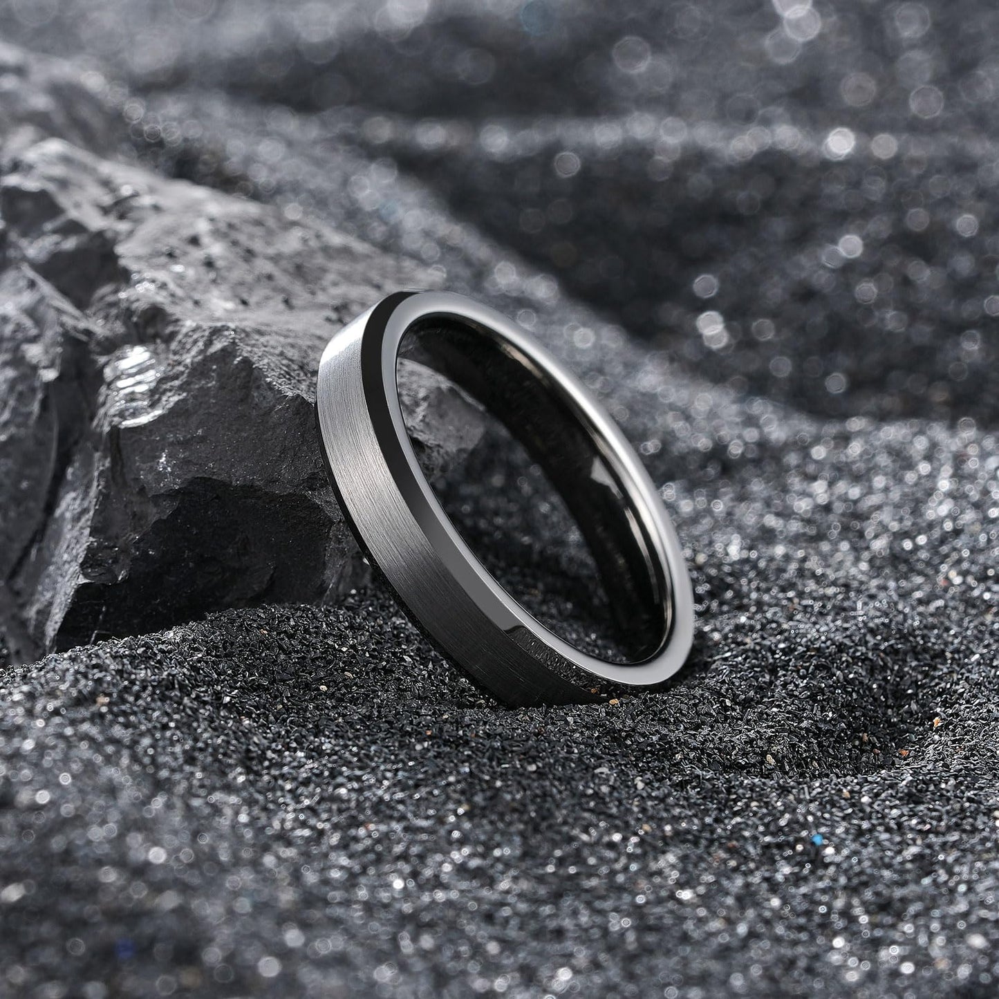 King Will Gunmetal Basic Tungsten Rings For Men 4mm Wedding Band Polished Edge Brushed Matte Promise Ring Comfort Fit, Size 7