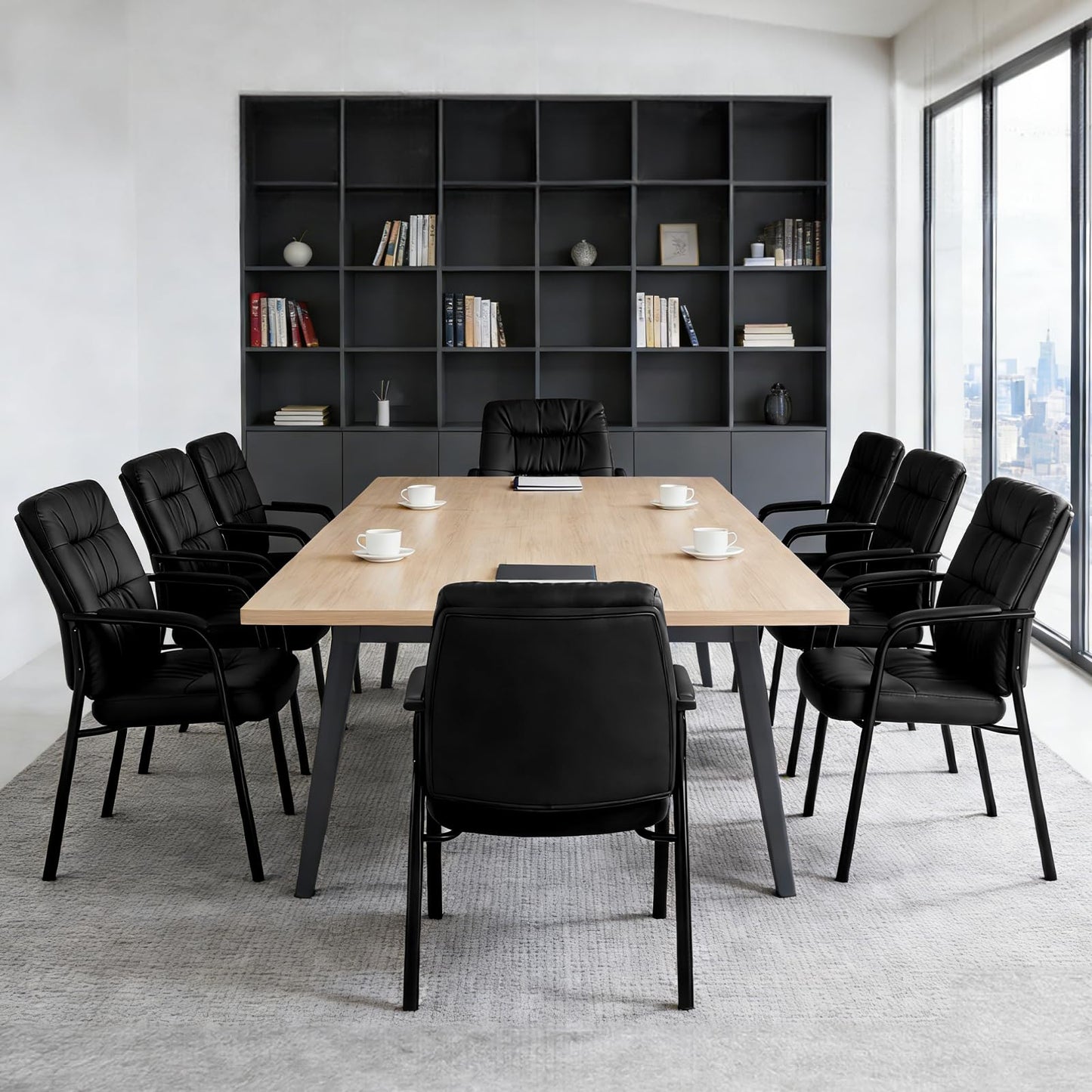 OLIXIS Office Guest Reception Chair, Ergonomic PU Leather Executive Conference Waiting Room Desk Chair with Padded Armrest, Black(1 Pcak)