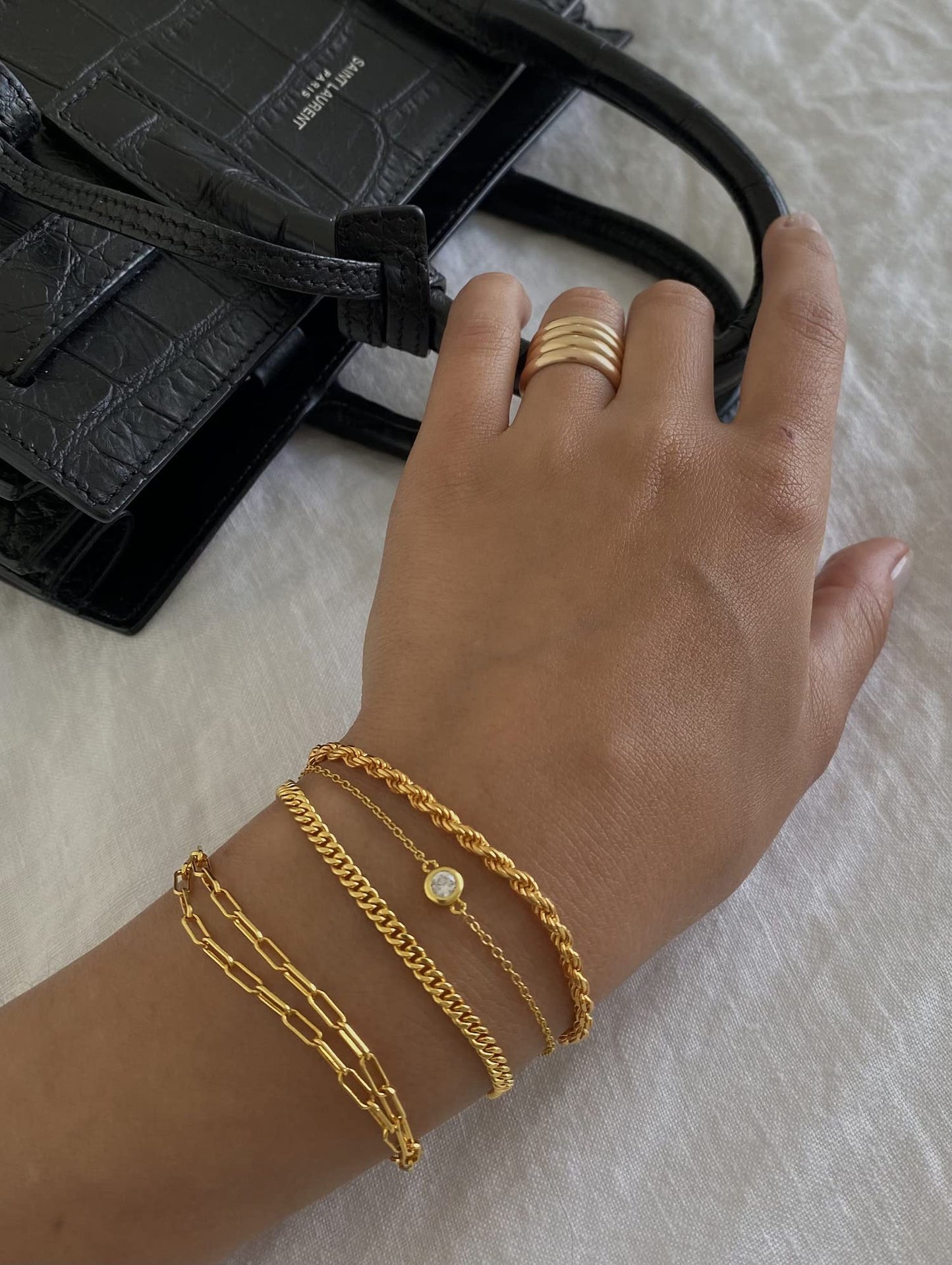 DEARMAY Gold Plated Bracelets for Women, 14K Real Gold Jewelry Set Cuban Link Beaded Chain Bracelets Figaro Paperclip Rope Herringbone CZ Bracelet Pack Gifts