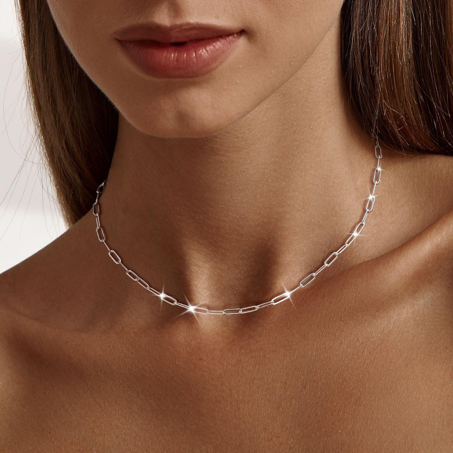 MBW Simple Silver Paperclip Choker Necklace, 14K Gold/Silver Plated Plated Dainty Chain Necklaces for Women Trendy 16in Thin Minimalist Aesthetic Link Necklace Jewelry Necklace for Women