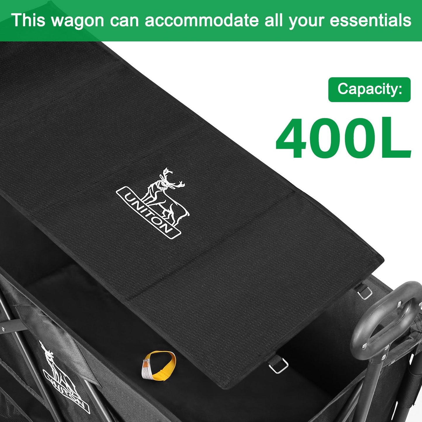 UNITON Double Decker Wagon 600lb Capacity & 400L Collapsible Sports Wagon with Big Wheels 54" Extended Utility Folding Cart for Camping Fishing & Outdoor Use