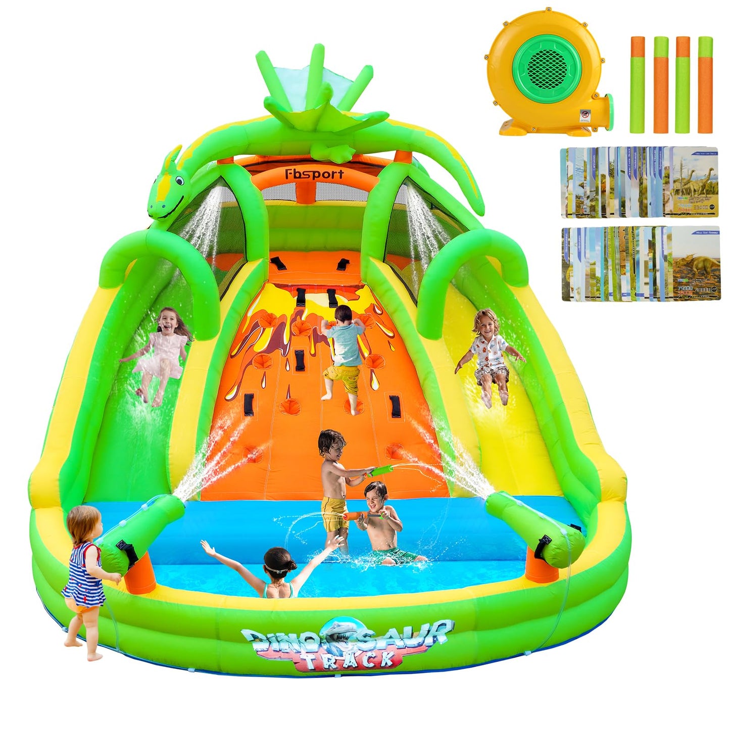 FBSPORT Inflatable Bounce House for Kids, Indoor Bounce House with Slide, Climbing, Water Guns, Bouncy Castle for Park Backyard Outdoor Indoor (with Blower)