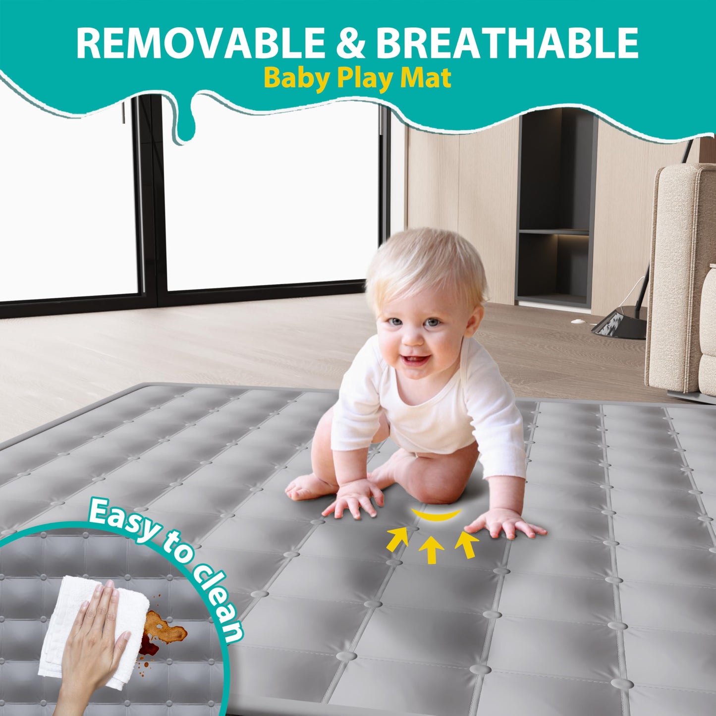 ICAREWAY Foldable Playpen for Babies and Toddlers, 50x50 Inches Portable Playpen, Kids Collapsible Play Pen with 2 Handlers, Indoor & Outdoor Baby Fence Play Area with Visible Mesh, Dark Gray