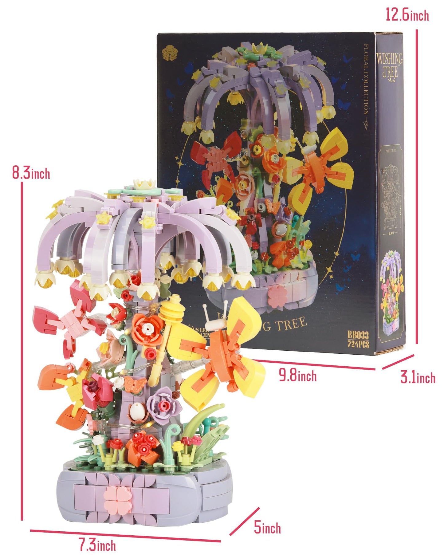 ZornRC Flower Building Blocks Set for Adults, Wishing Tree Artificial Flower and Butterfly, Botanical Collection Kit, Gift for Mother's Day, Birthdays, and Anniversaries, Home and Office Decor