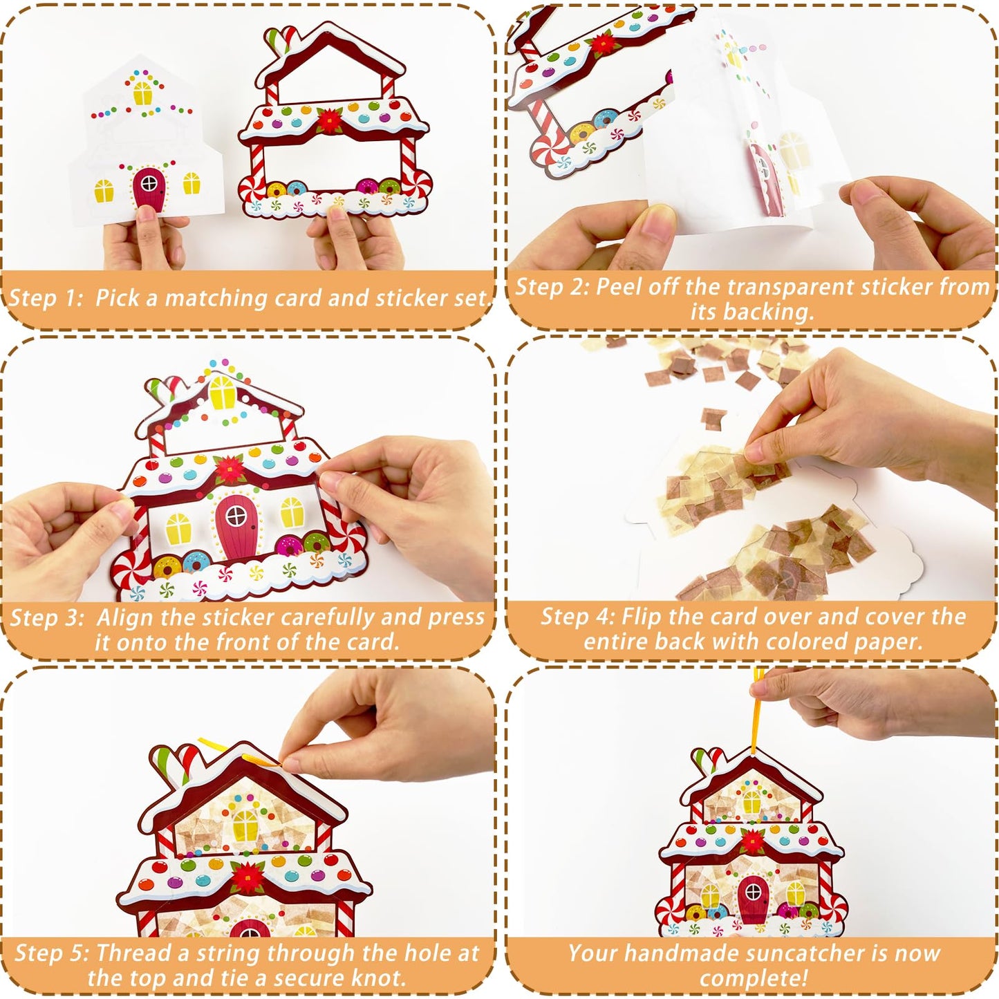 42 Packs Christmas Suncatchers Crafts for Kids, Winter DIY Gingerbread House Tissue Paper Sign Art Crafts Kit Gift for Winter Xmas Holiday Fun Home Classroom Game Activities Party Decor Favors