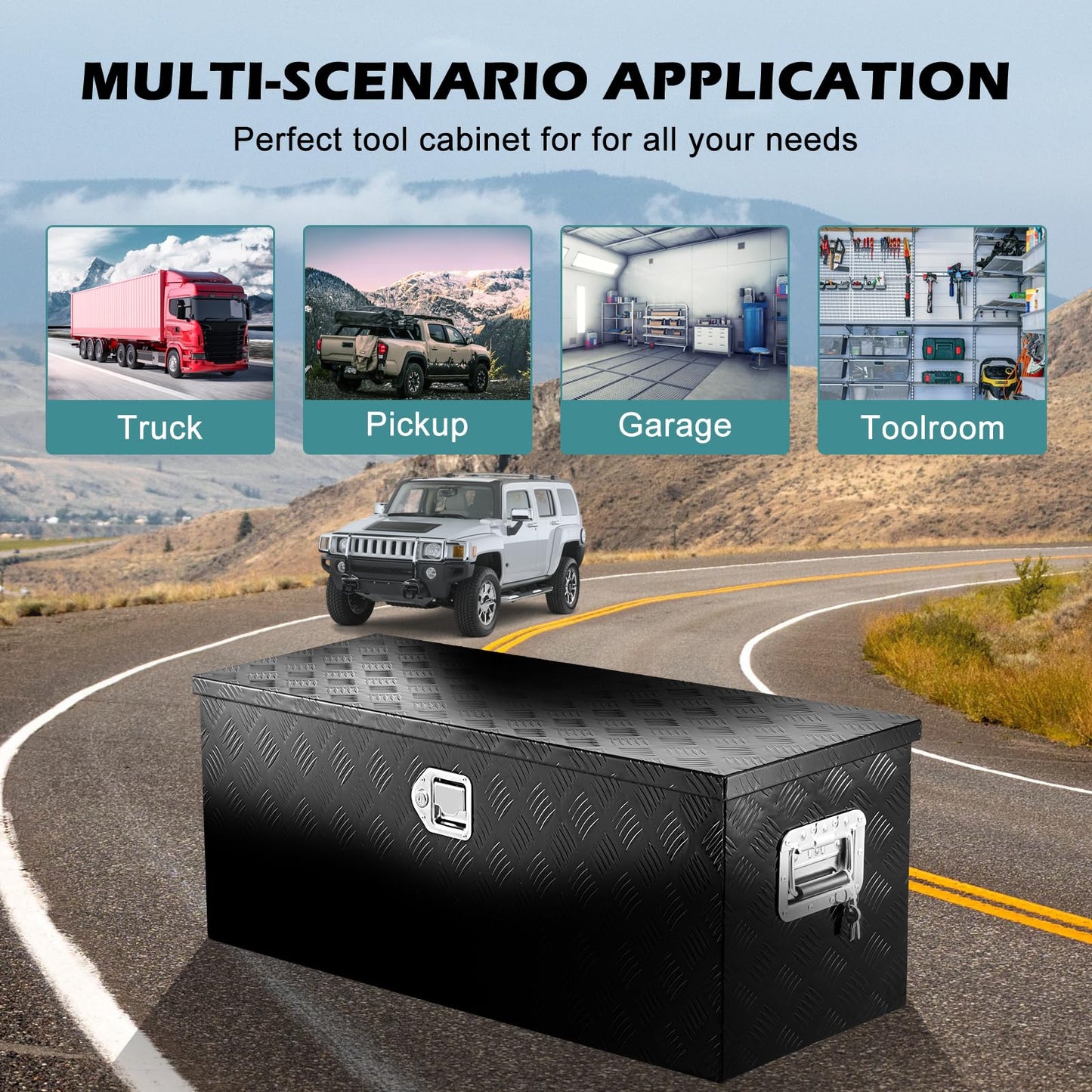 KING CHAO FOO 39" Lx15 Wx14 H Aluminum Tool Box, Heavy Duty Truck Bed Toolboxes with 2 PCS Keys, Upgraded Widest Tool Box Used for Truck Bed Storage,Trailers,Pickup,RV, All-Weather Use