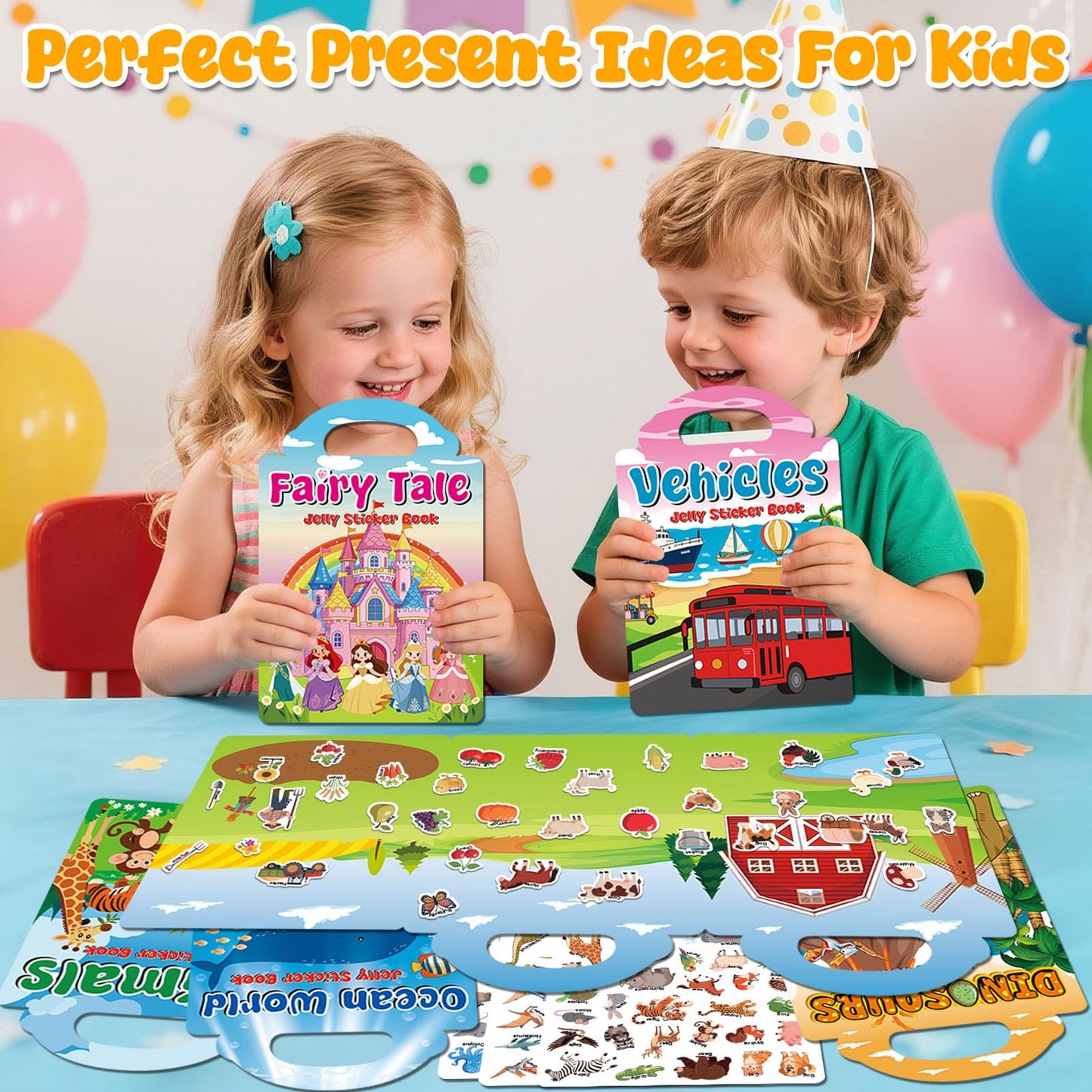 LYNKTOTS 6 Sets Reusable Sticker Books for Toddlers 3+ Years, Jelly Sticker Book for Kids, Travel Stickers Activity Book Travel Toys for Toddlers