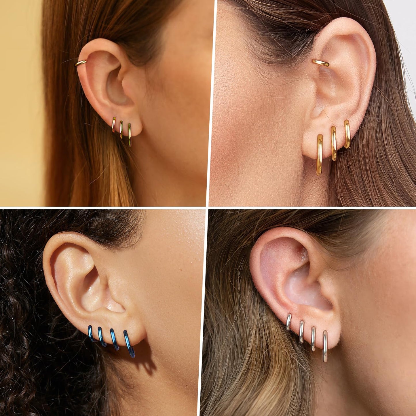 Small Blue Hoop Earrings for Women Men, Huggie Stainless Steel Hypoallergenic Cute Trendy Mini Thin Tiny Cartilage Stacks Earrings Sets for Women Multiple Piercing Jewelry Gift