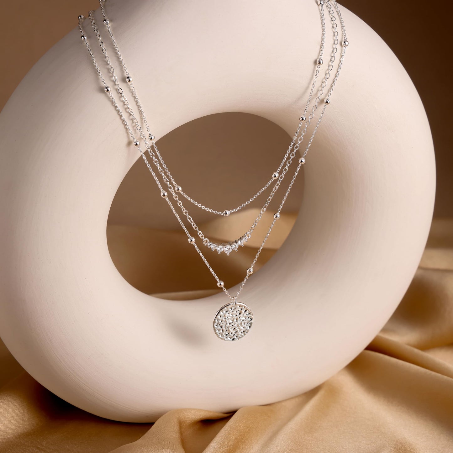 CHESKY Layered Silver Necklace for Women Trendy, Silver Plated Dainty Stackable Charm Necklaces for Womens Layering Beads Chain Diamond Pendant Necklaces Stack Jewelry Set for Women Gifts