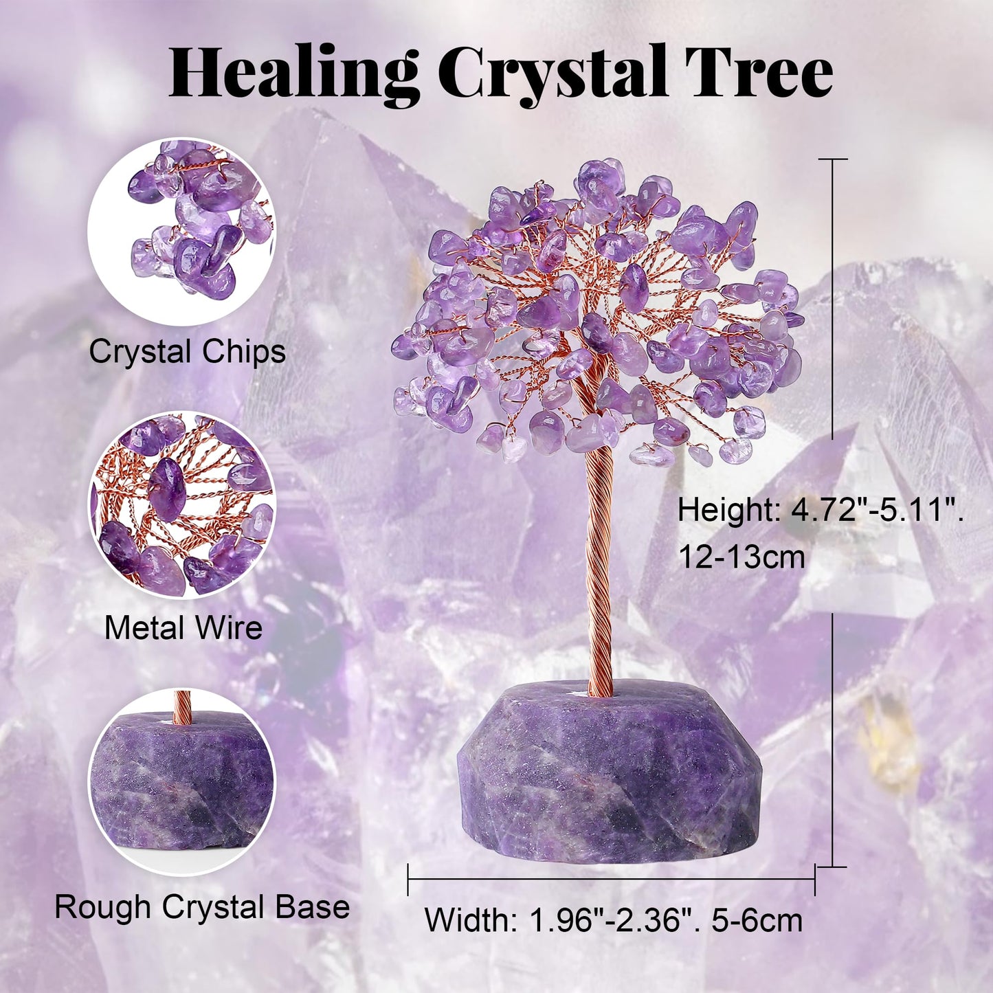 YATOJUZI 4.7"-5.1" Amethyst Crystal Money Tree,Purple Desk Cubicle Decorations Office Room Decor for Women,Meditation Accessories Reiki Gifts for Women,Crystals and Healing Stones,Tree of Life