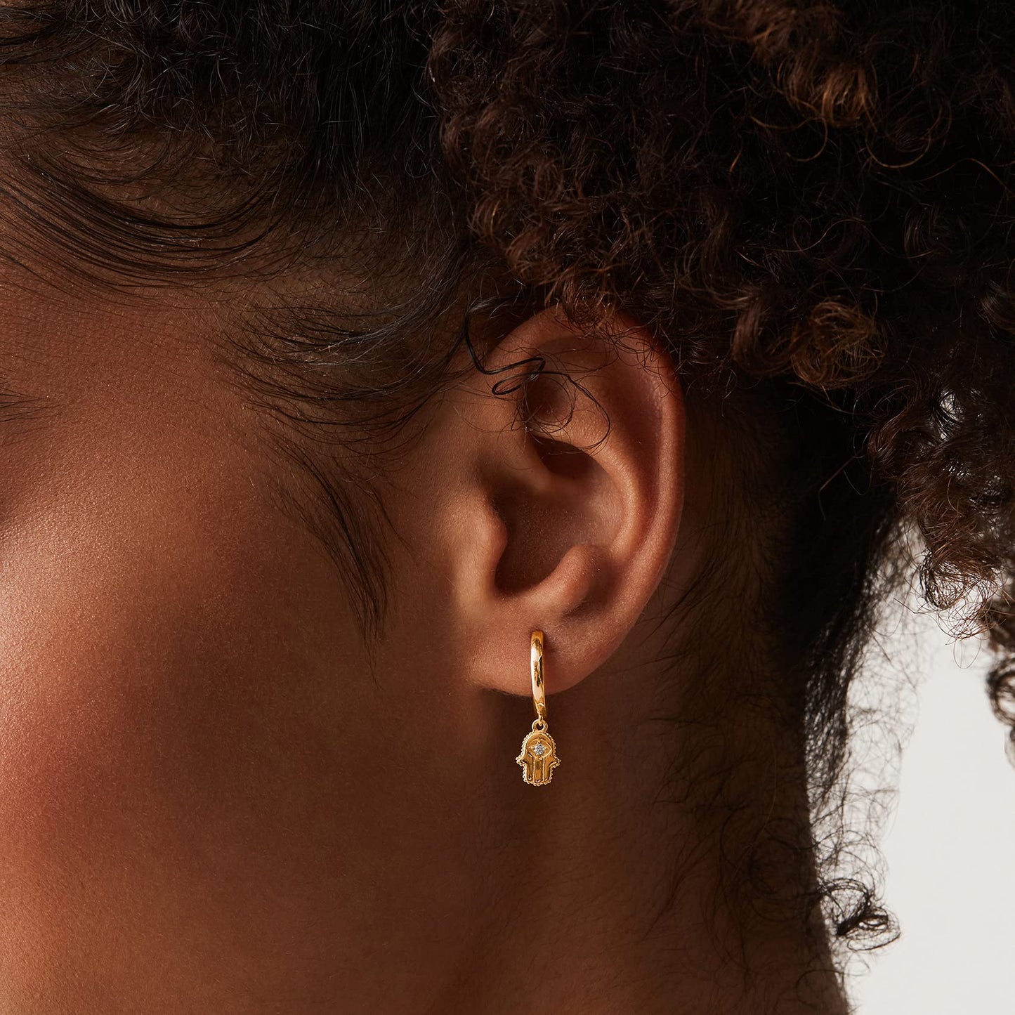 PAVOI 14K Yellow Gold Plated 925 Sterling Silver Post Good Luck Dangle Huggie Hoop Earrings For Women - Trendy Hamsa Drop Hoop Earrings - Cubic Zirconia Small Hinged Huggies