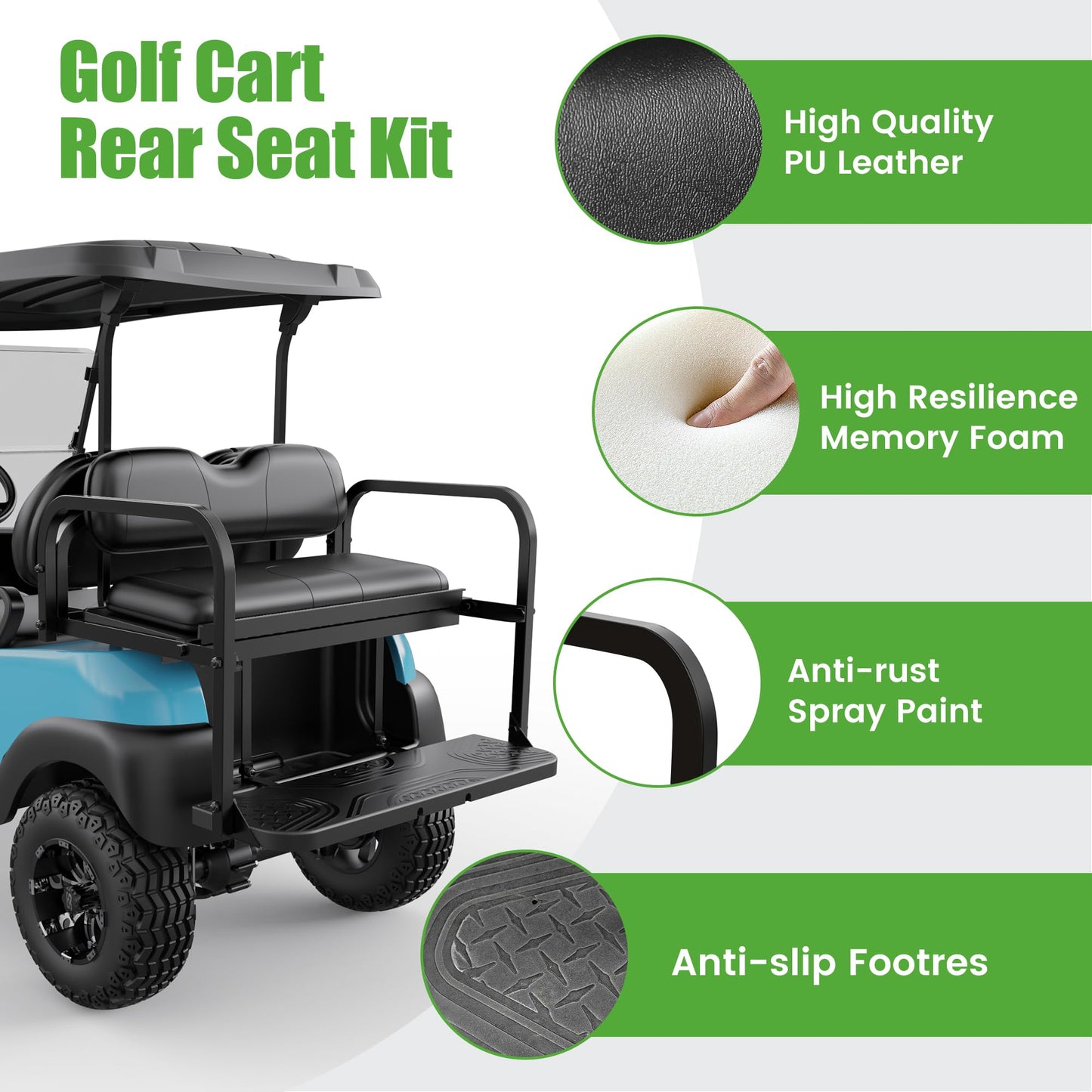 10L0L Golf Cart Rear Seat Kit for Club Car Precedent/Tempo/Onward 2004-Up | Back Flip Seat with High-Density Foam Cushions | Fold Down Rear Seat