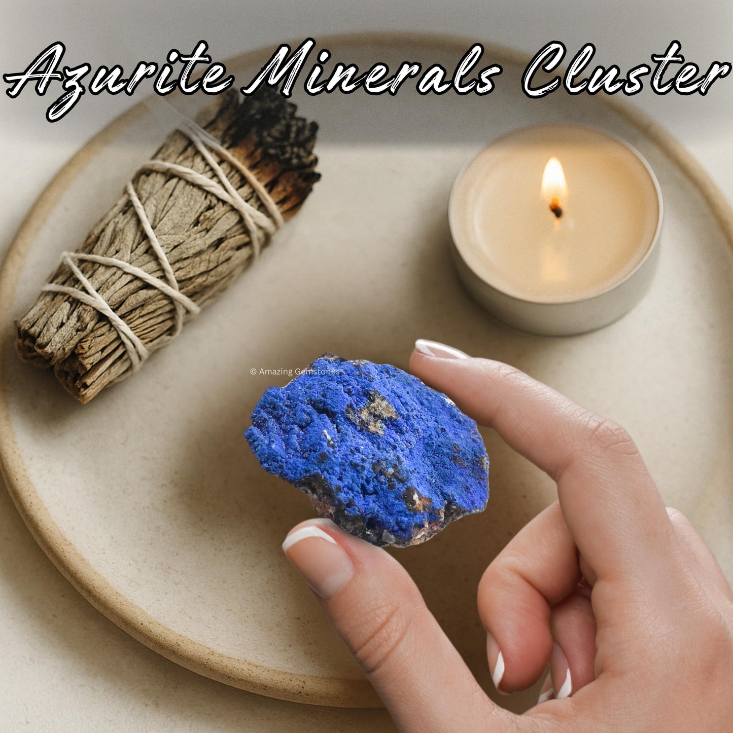 Amazing Gemstone Azurite Crystals and Healing Stones Mineral Specimen - Premium Semi Precious Gem Stones - Healing Crystals Geodes Clusters for Meditation, Chakra Balance, and Energy (S)