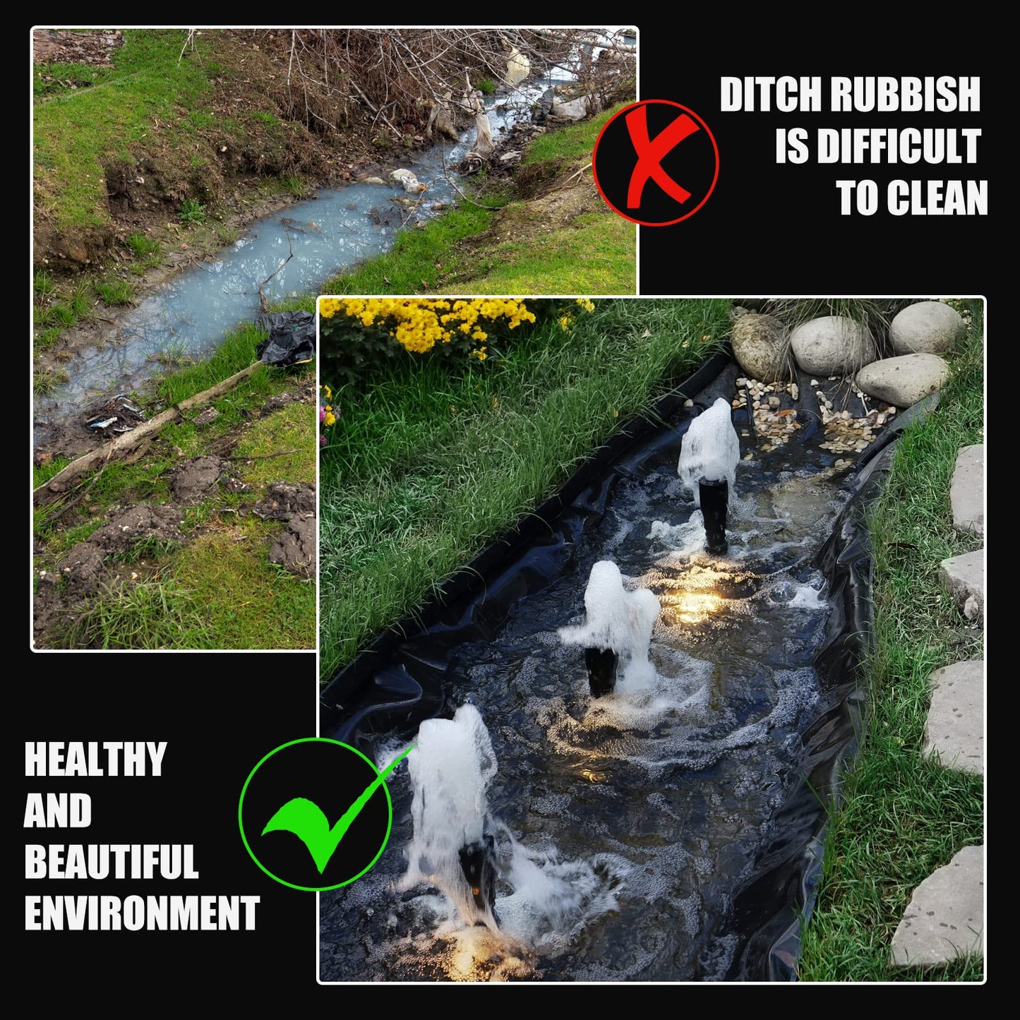 Hoolerry Pond Liner, 45 Mil EPDM Rubber Fish Safe Pond Liner Easy Cutting for Outdoor Waterfall, Fish or Koi Pond Water Garden, Fountains and Bed Planter, Black (10 x 7 Ft)