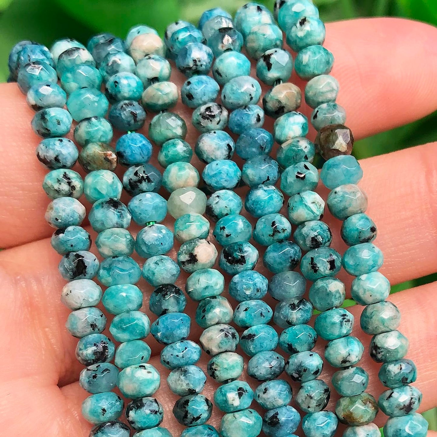 2 String 220PCS 3x5mm Natural Lake-Blue Color Speckled Beads for Jewelry Making, Songxi Facted Loose Gemstone Beads for DIY Bracelet Necklace Making Supplies with Energy Healing Chakra Power