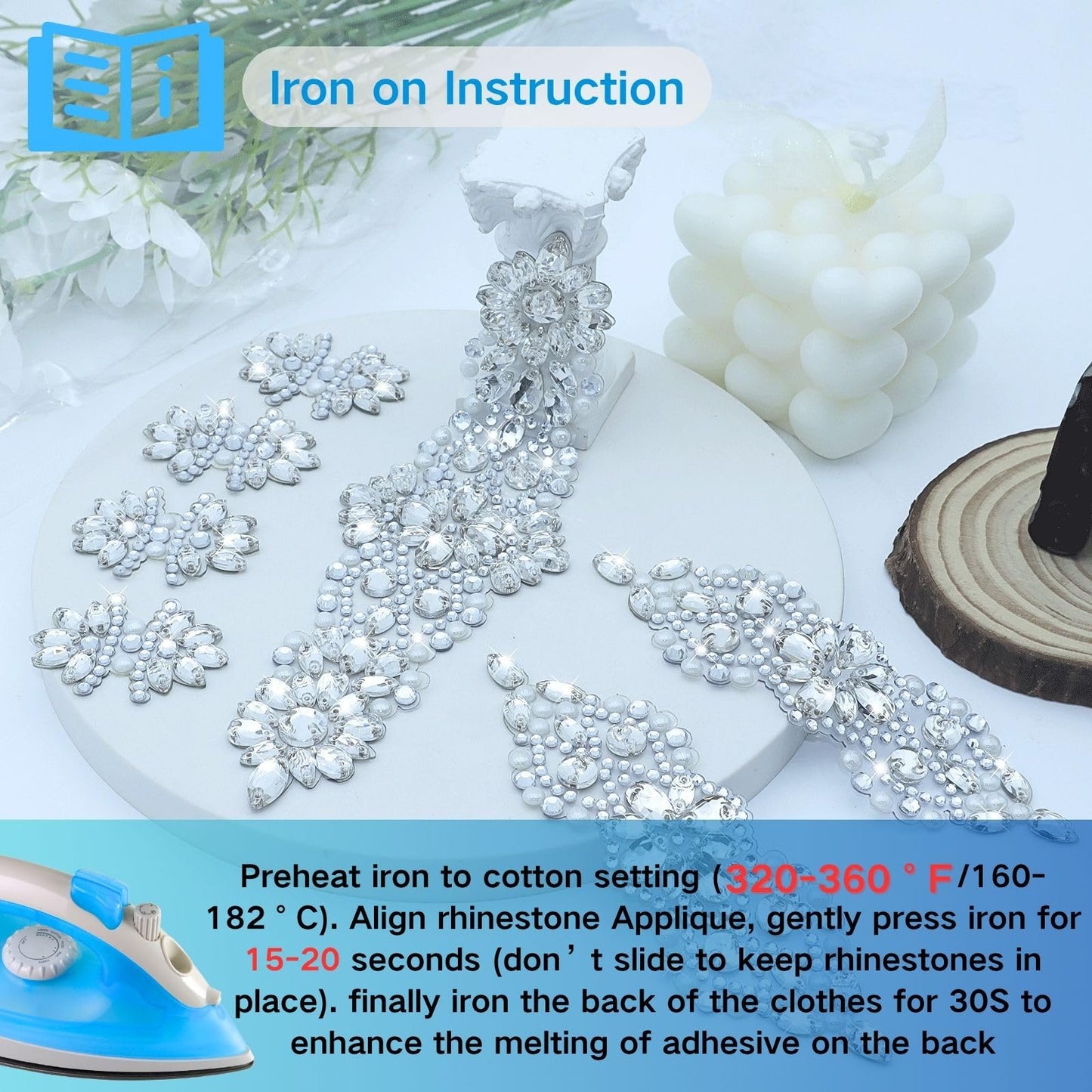 PEARLY JUN 11 Pcs Silver Rhinestone Applique Patches Pearl Rhinestone Patches Iron on Appliques for Dresses Hand Sewing Craft Projects DIY Wedding Clothes Shoes Hats Bags Embellishments
